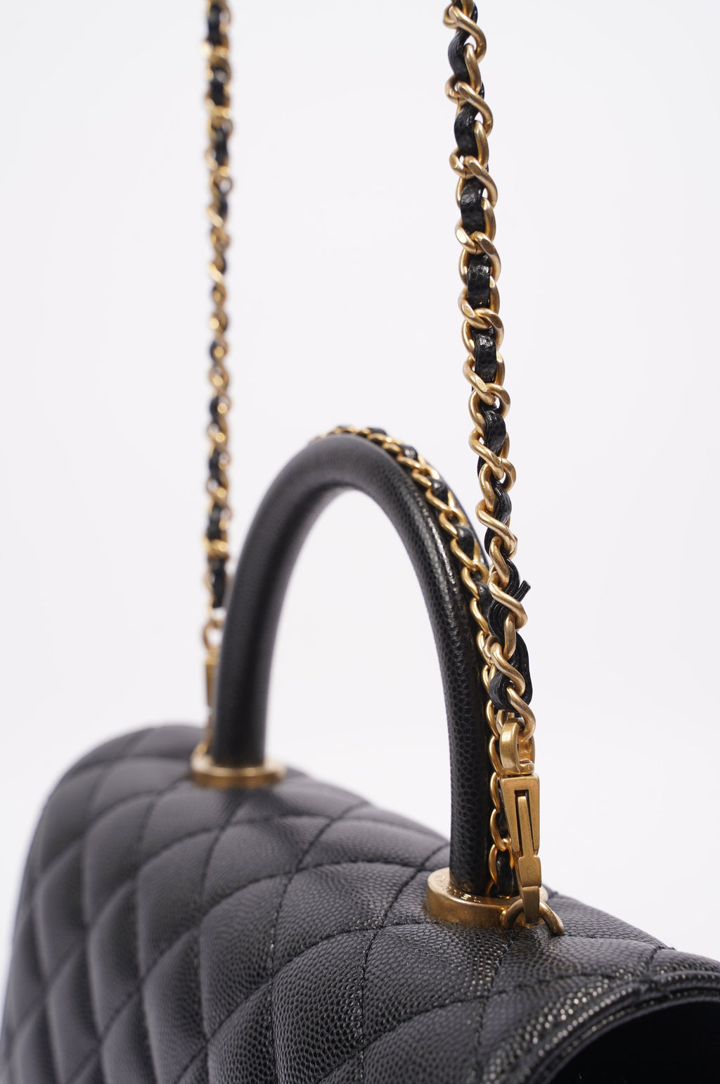 Chanel Womens Coco Top Handle Black Caviar Leather Small