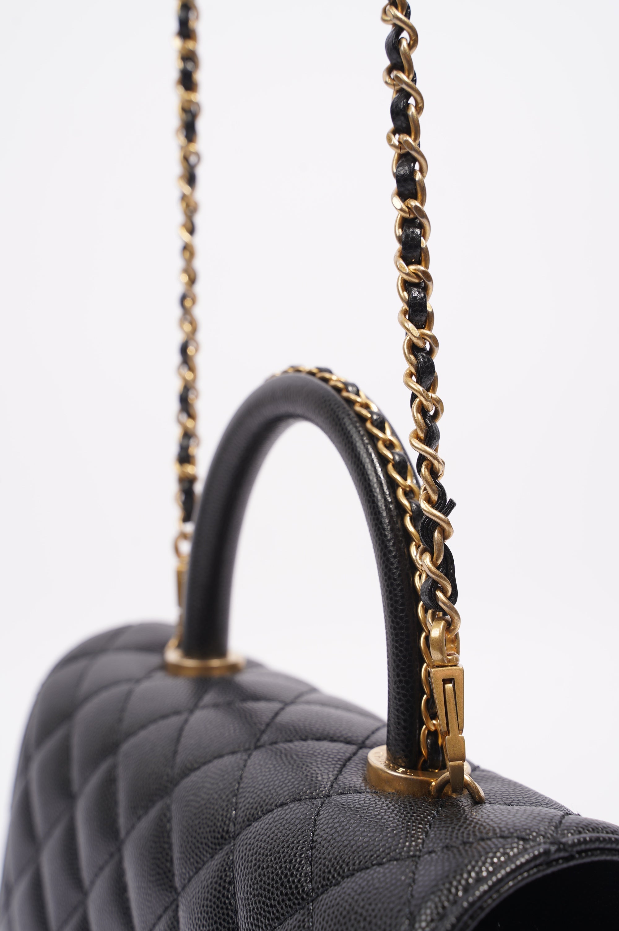 Chanel Womens Coco Top Handle Black Caviar Leather Small
