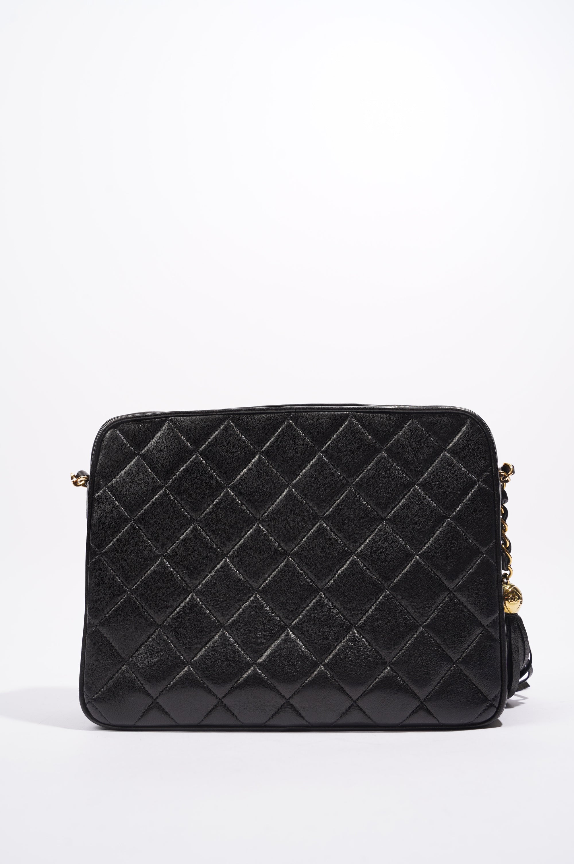 Chanel Womens Lambskin Evening Square Tassel Bag Black / Gold