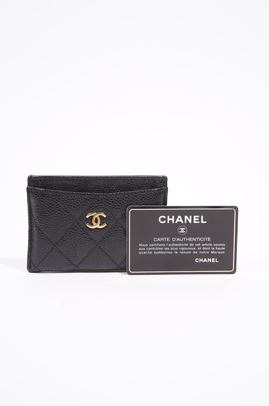 Chanel Womens Card Wallet Black Caviar
