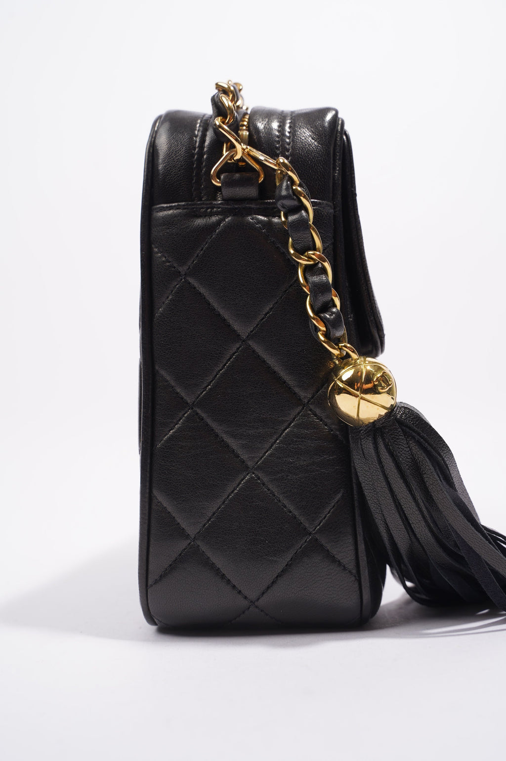 Chanel Womens Lambskin Evening Square Tassel Bag Black / Gold