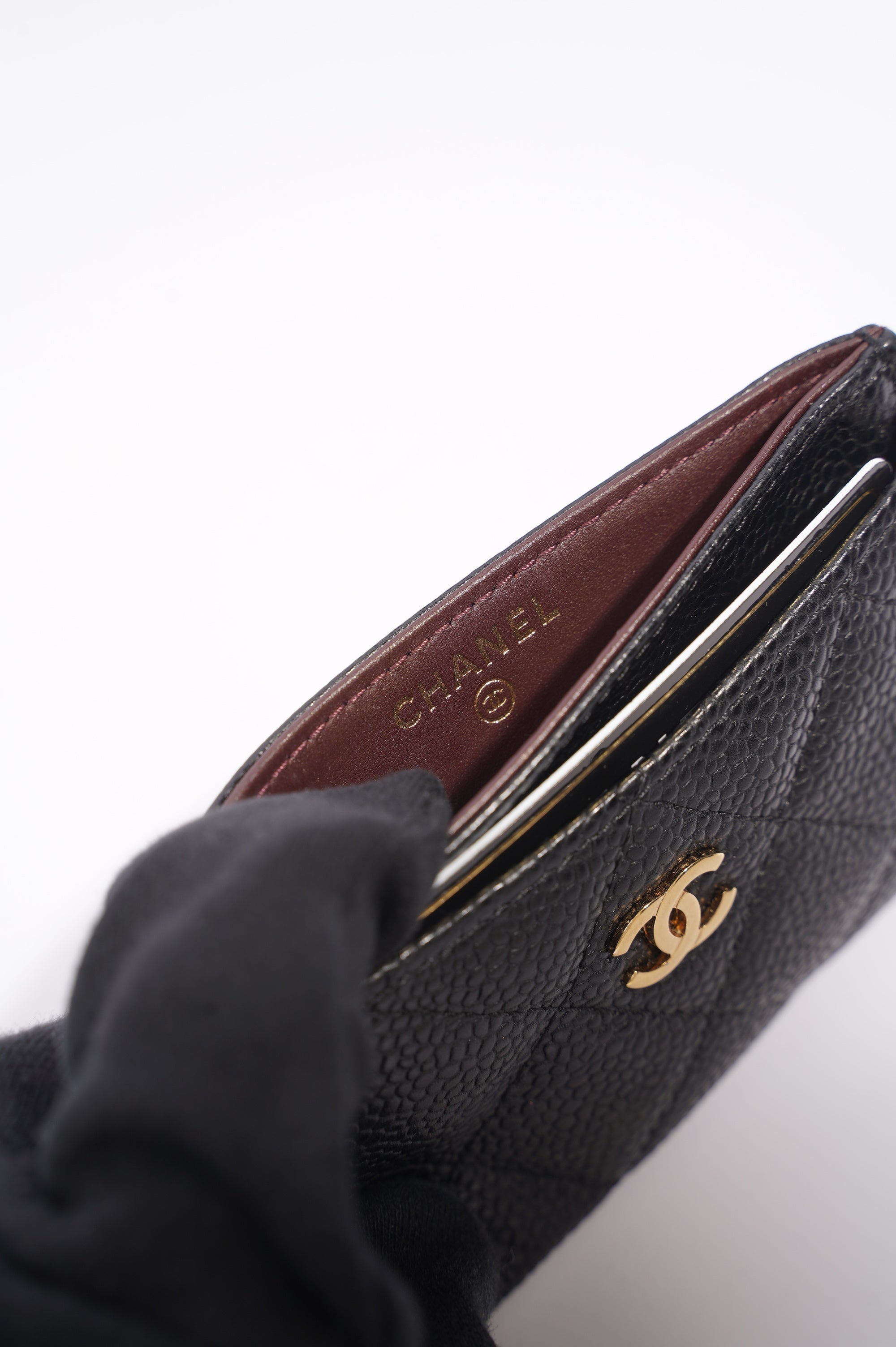 Chanel Womens Card Wallet Black Caviar