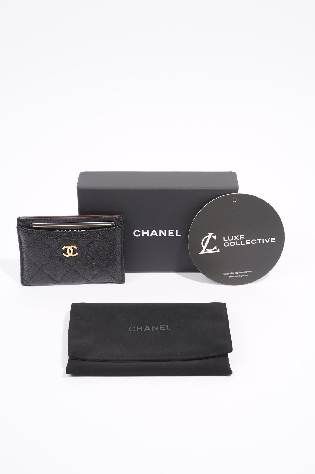 Chanel Womens Card Wallet Black Caviar
