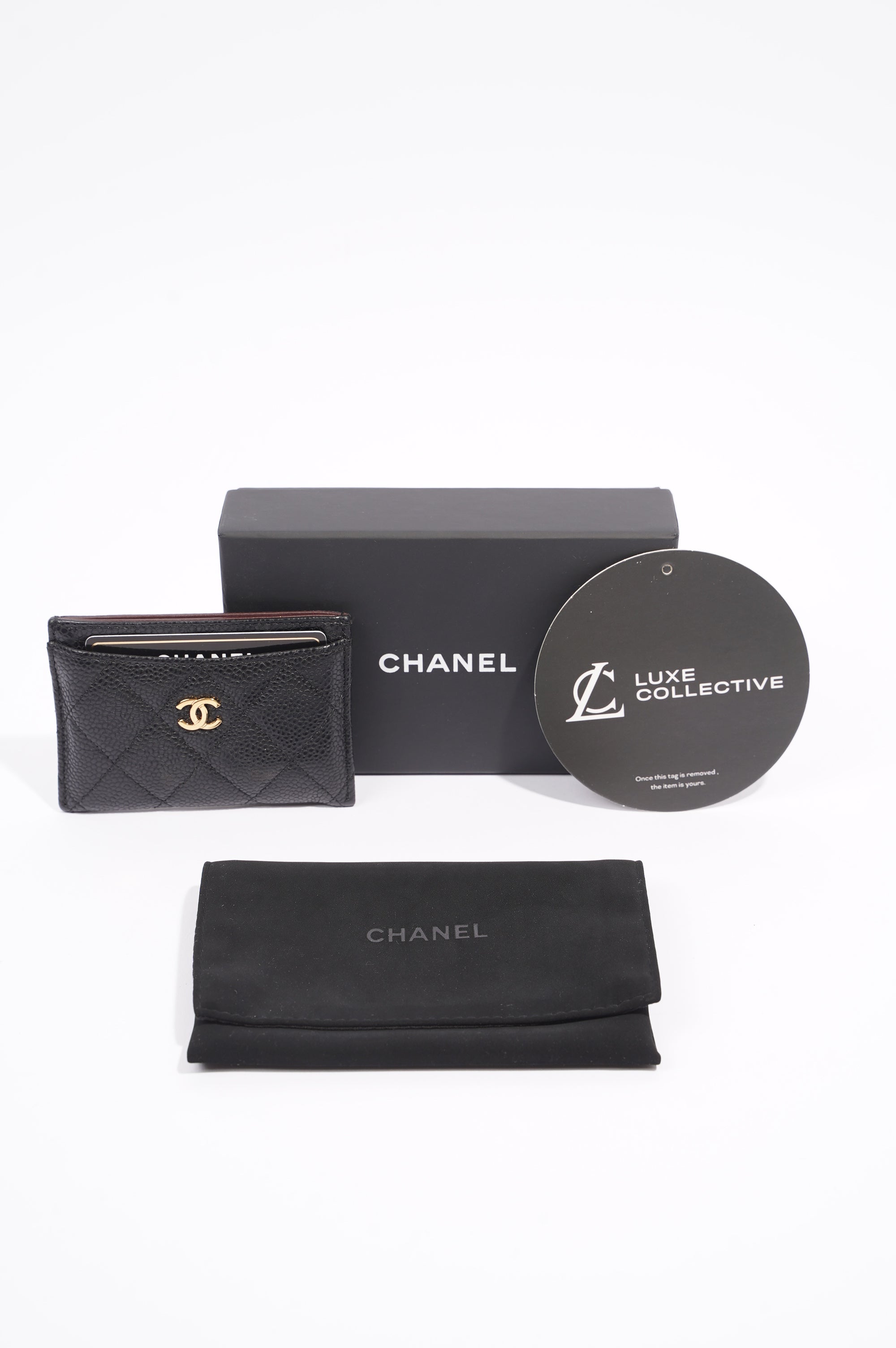 Chanel Womens Card Wallet Black Caviar