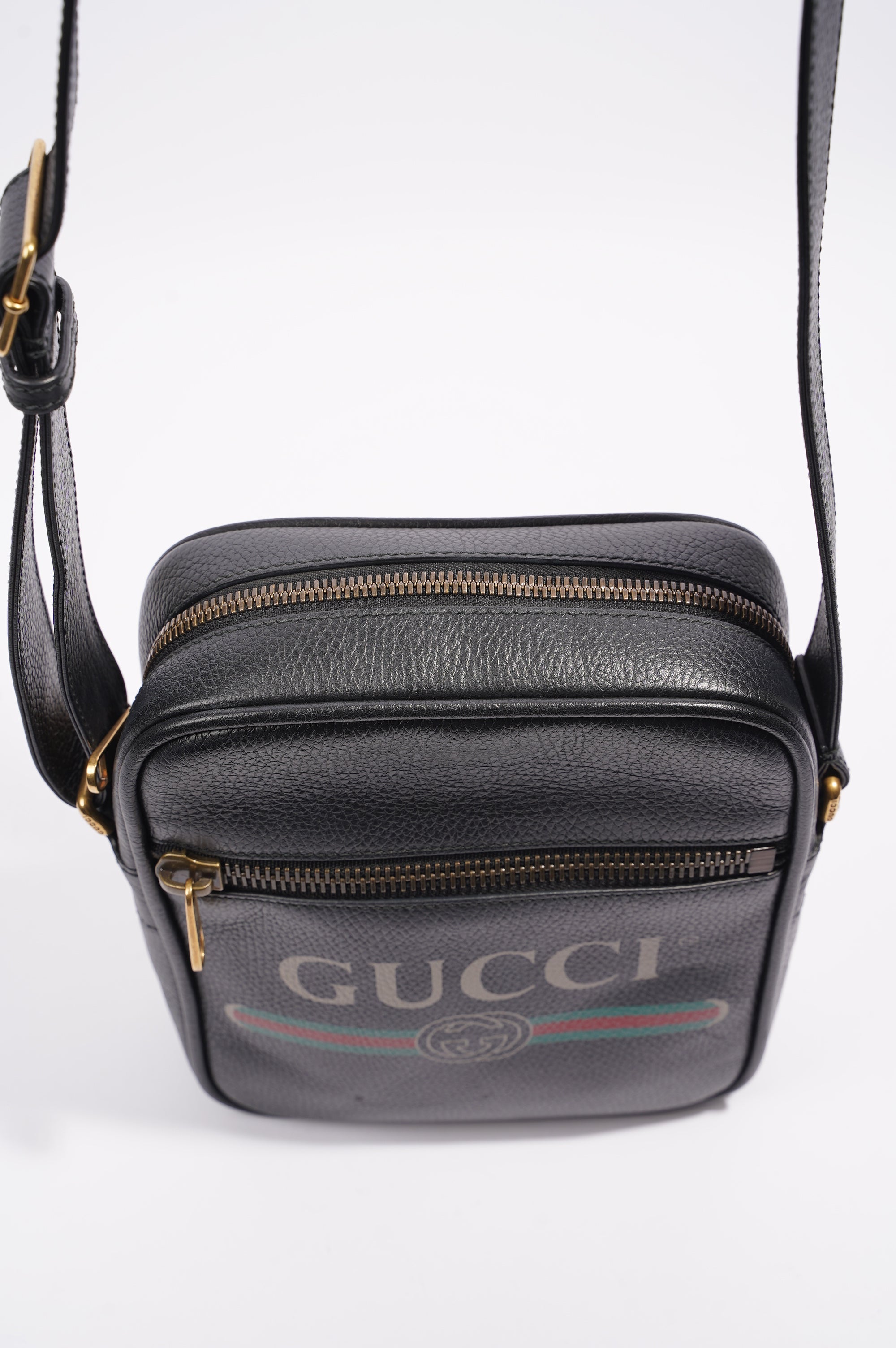 Gucci Mens Print Messenger Black Leather