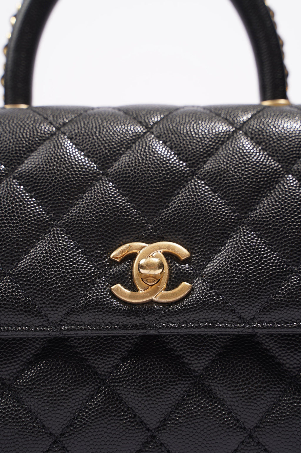 Chanel Womens Coco Top Handle Black Caviar Leather Small