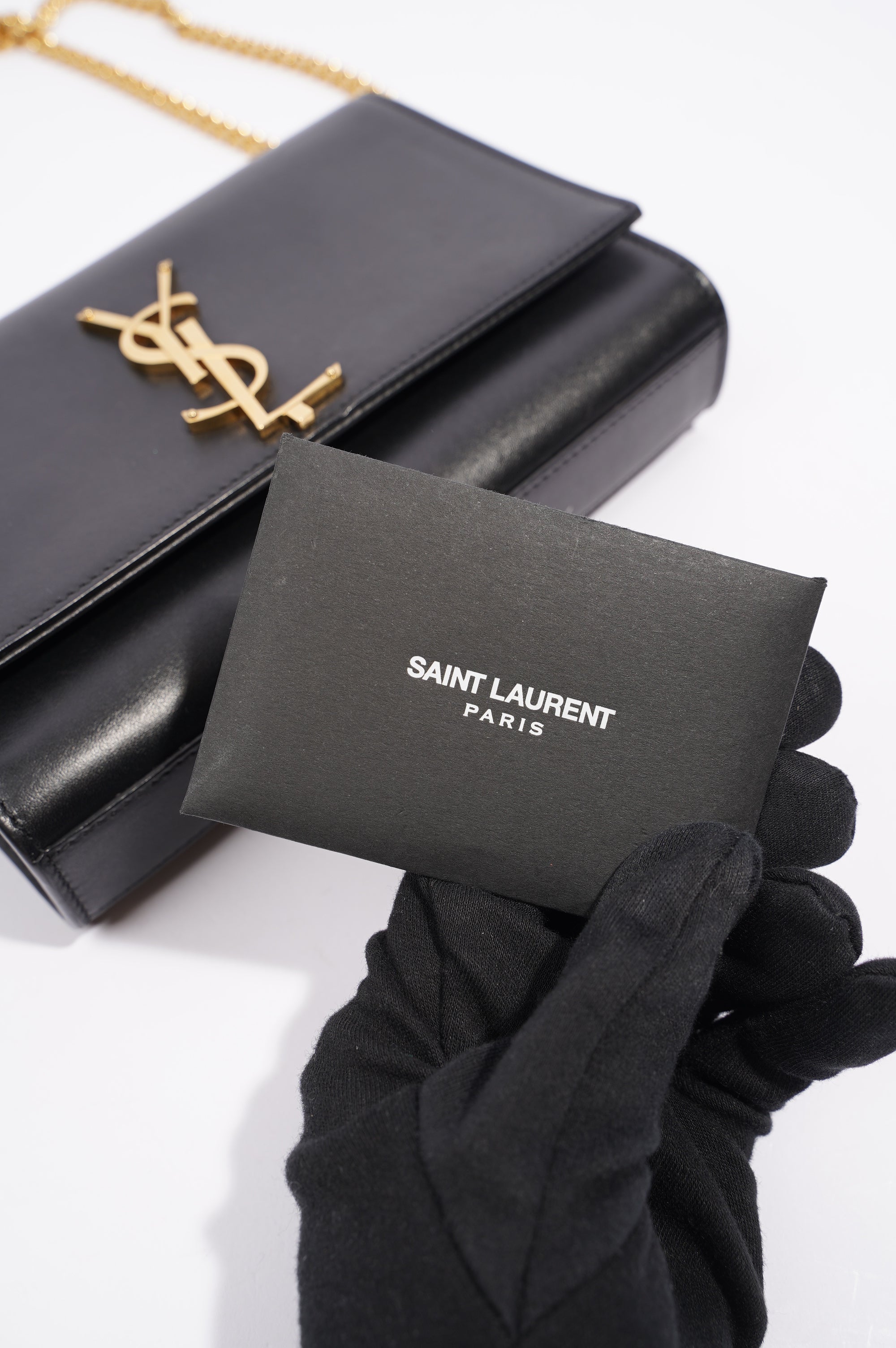 Saint Laurent Womens Kate Tassle Black / Gold Small