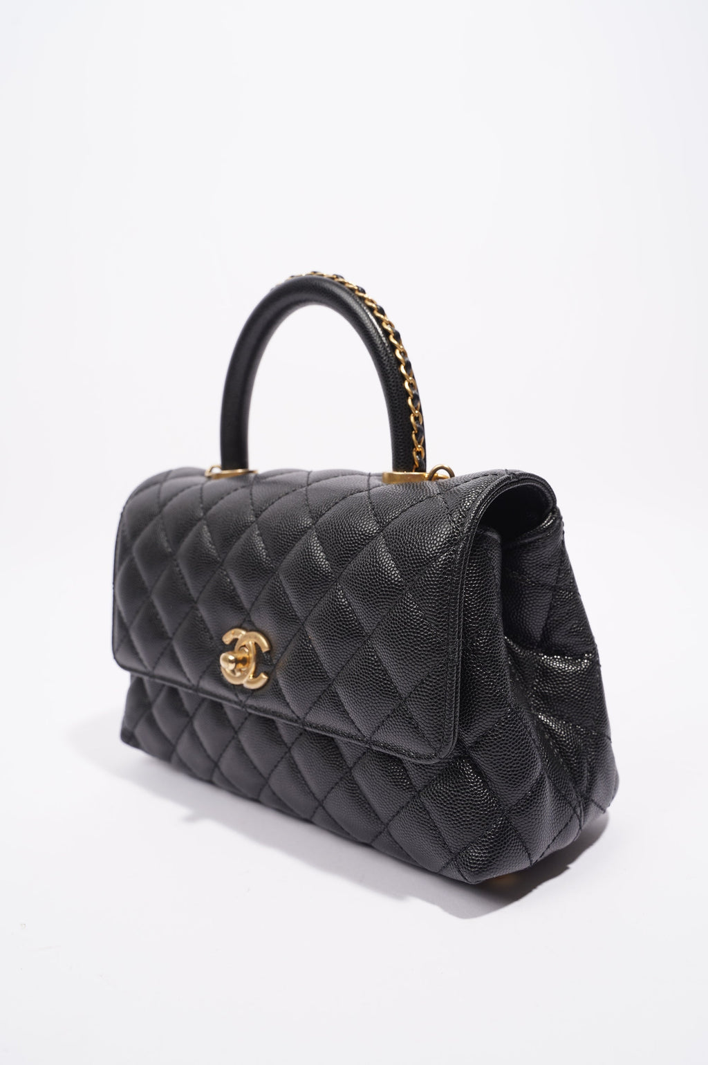 Chanel Womens Coco Top Handle Black Caviar Leather Small