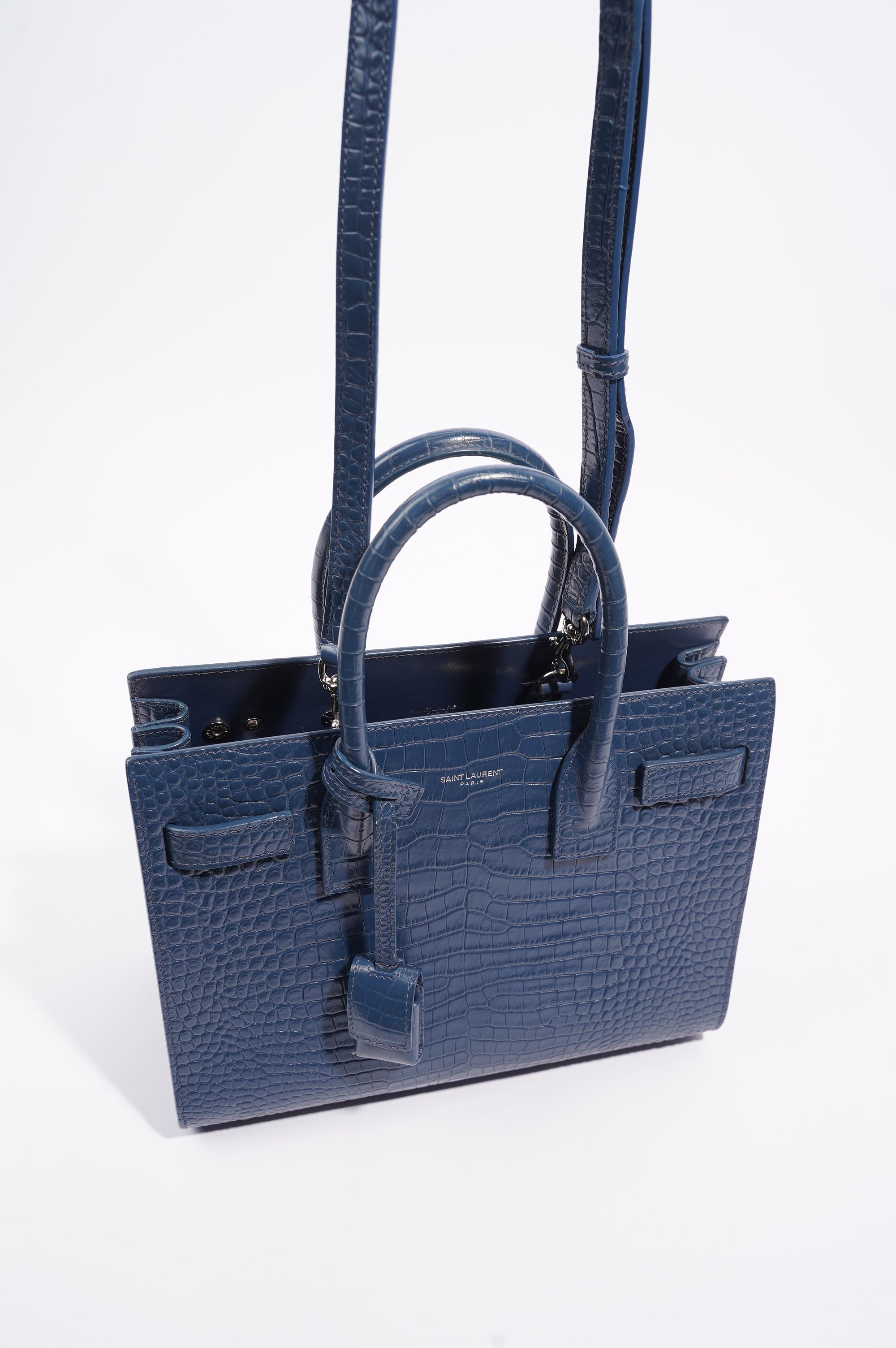 Saint Laurent Womens Sac De Jour Navy Croc Baby