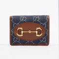 Gucci Womens Horsebit 1955 Card Case Wallet Denim / Brown