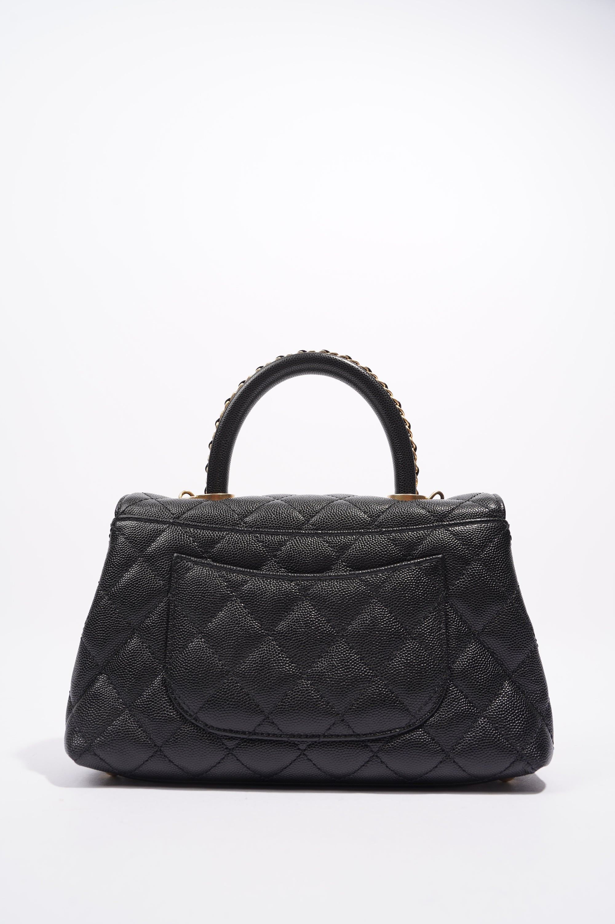Chanel Womens Coco Top Handle Black Caviar Leather Small