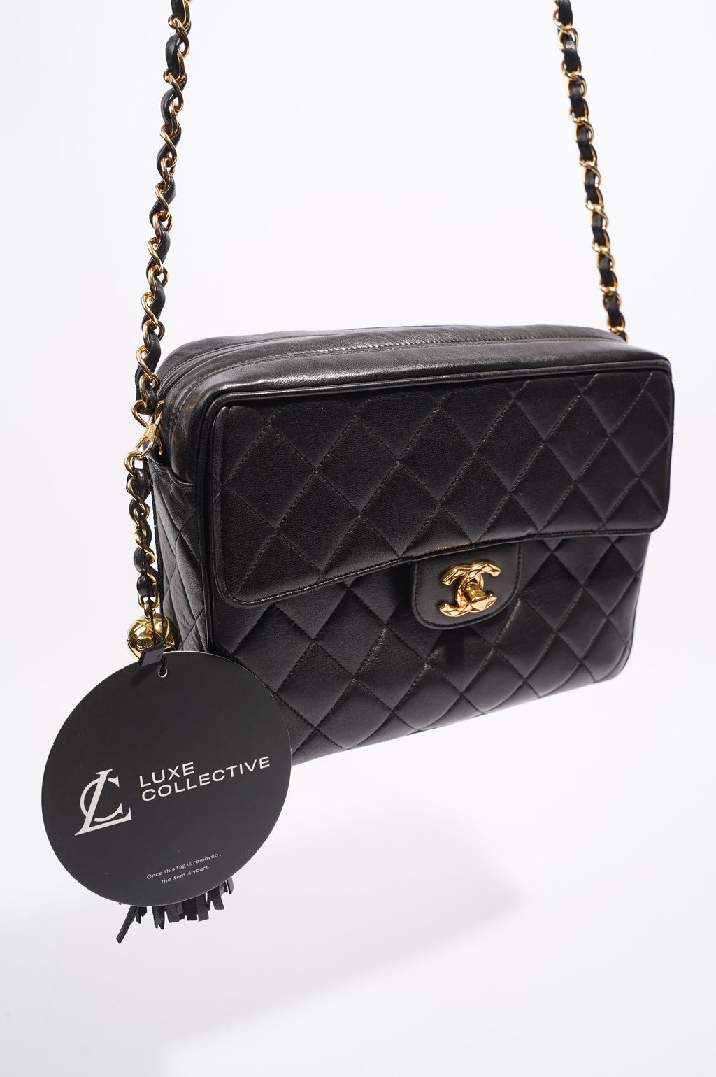 Chanel Womens Lambskin Evening Square Tassel Bag Black / Gold