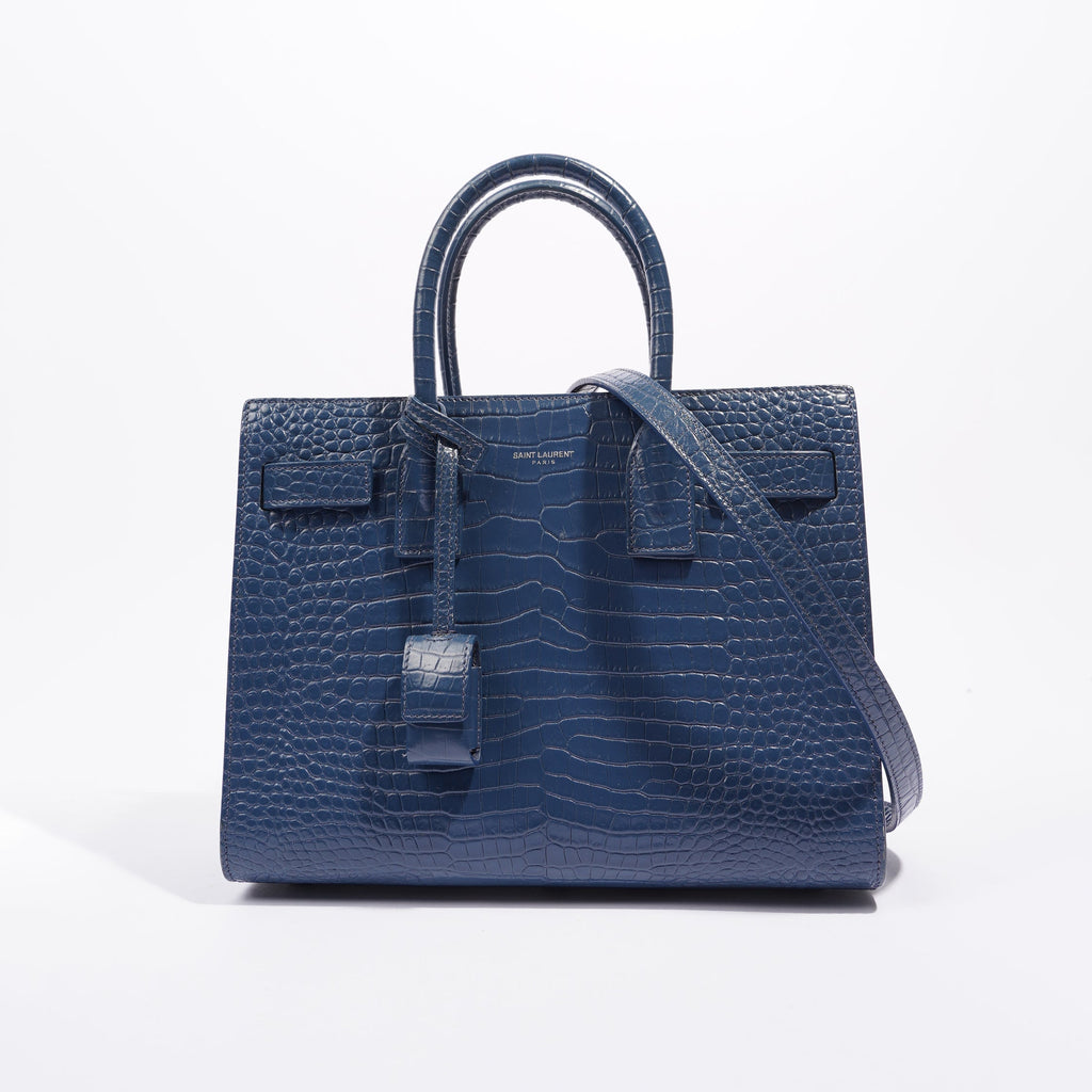 Saint Laurent Womens Sac De Jour Navy Croc Baby