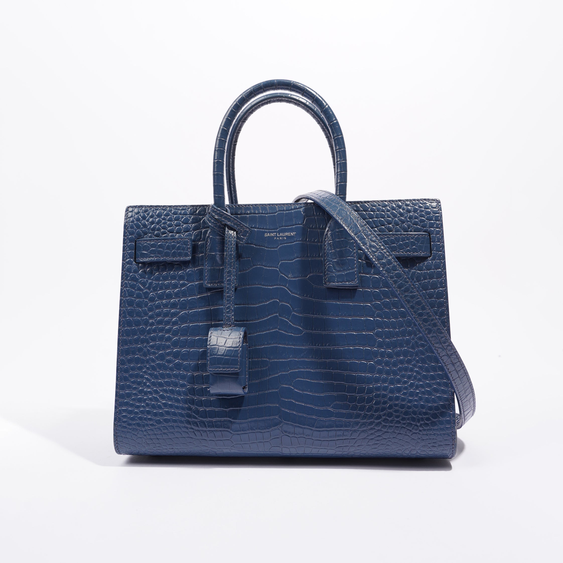 Saint Laurent Womens Sac De Jour Navy Croc Baby