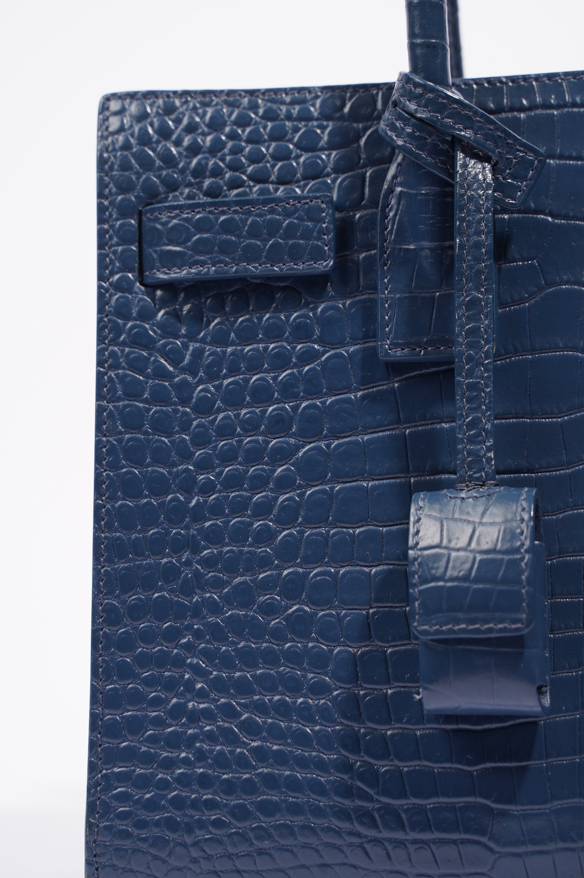 Saint Laurent Womens Sac De Jour Navy Croc Baby