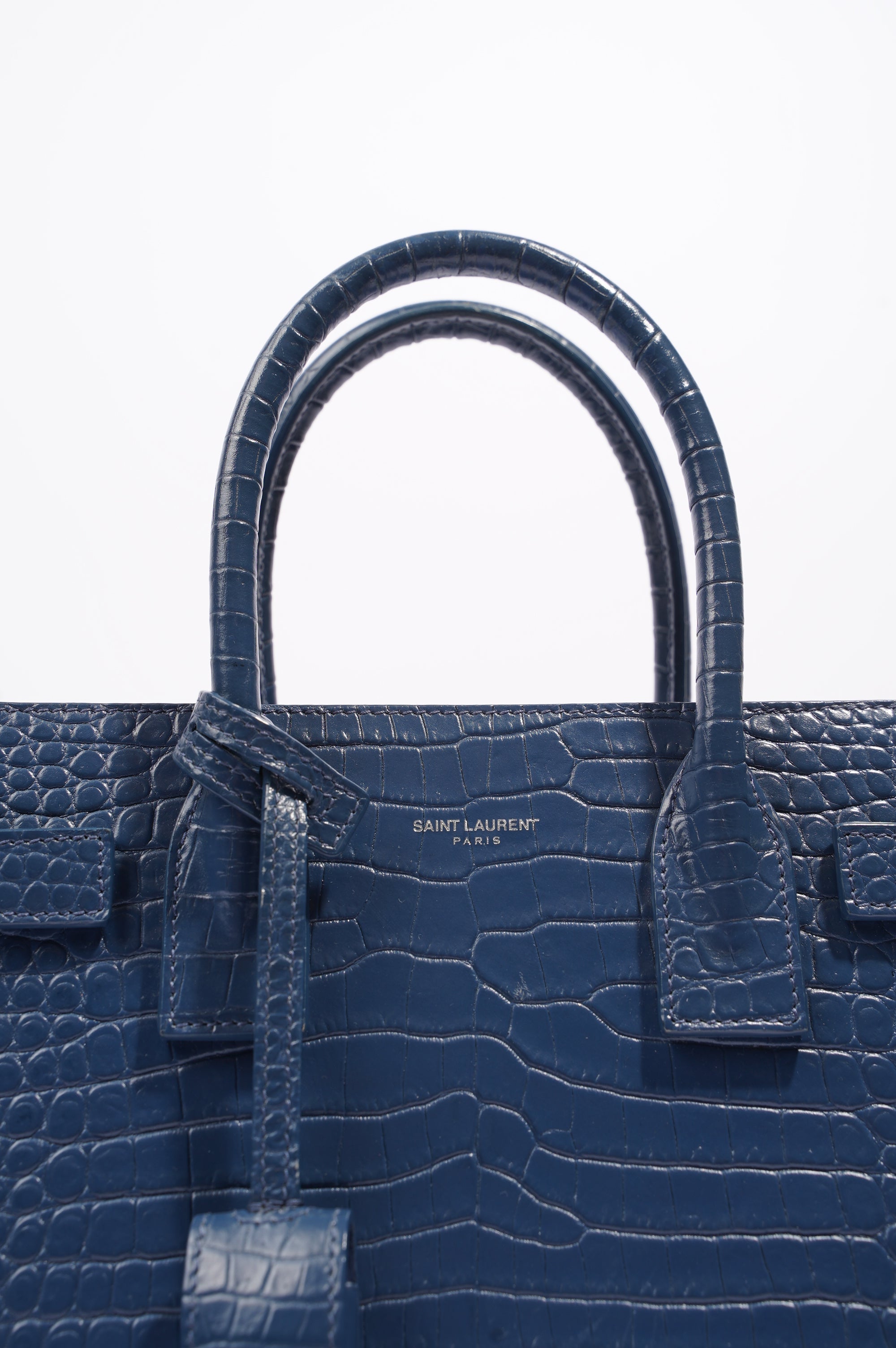 Saint Laurent Womens Sac De Jour Navy Croc Baby