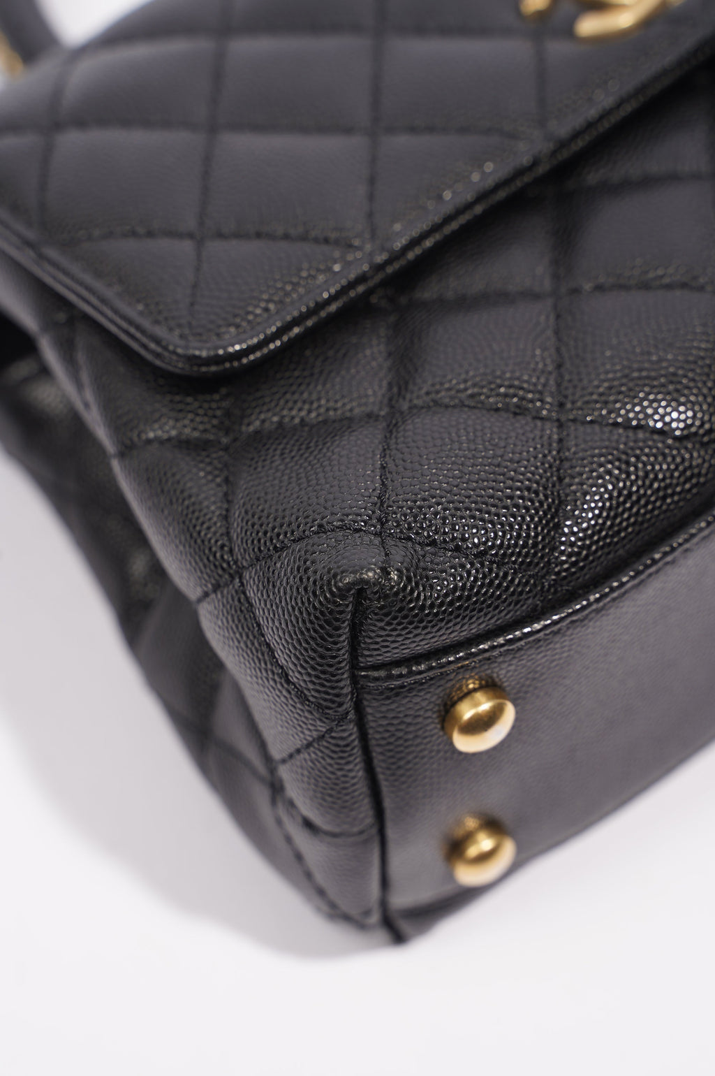 Chanel Womens Coco Top Handle Black Caviar Leather Small
