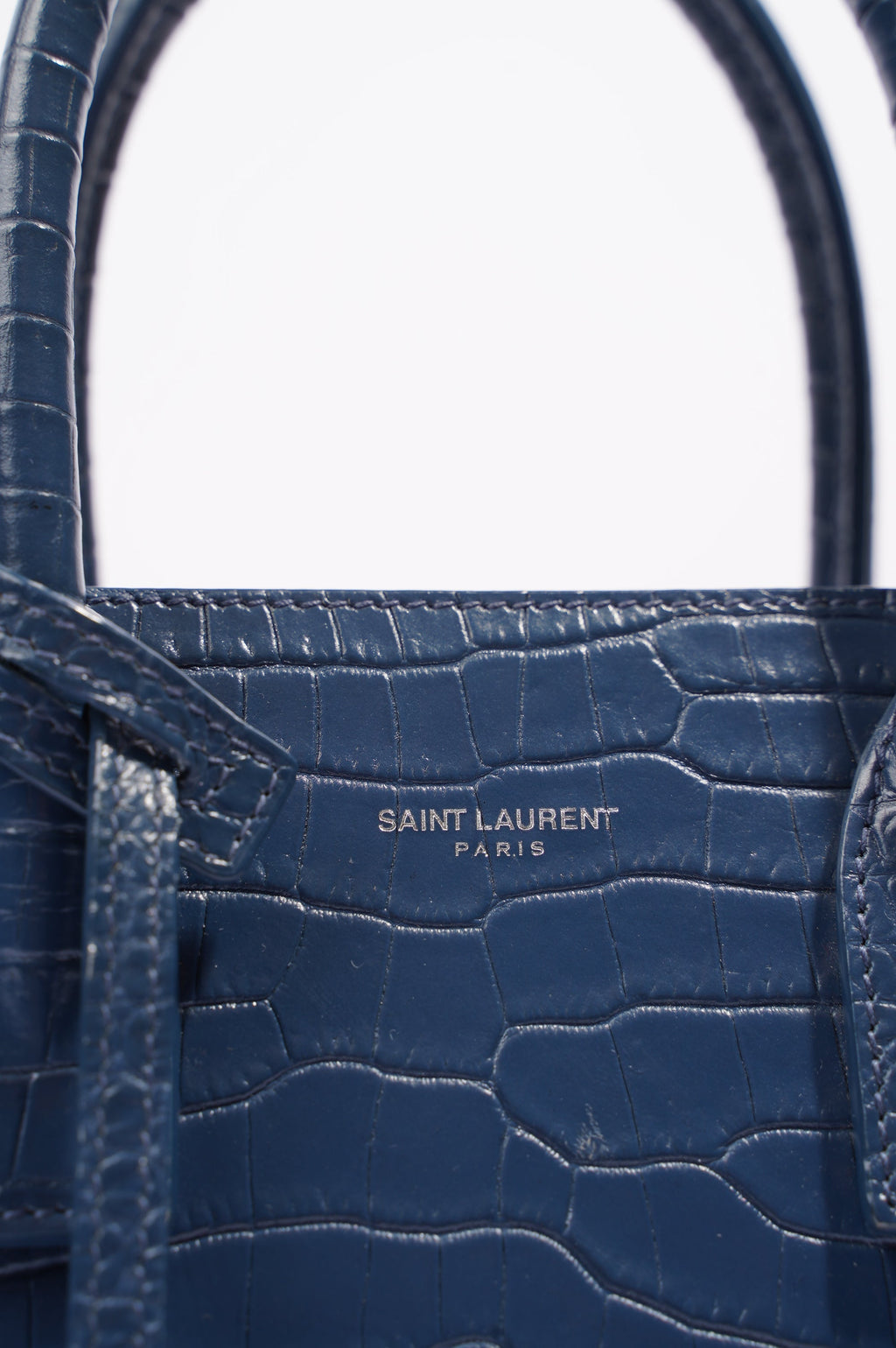 Saint Laurent Womens Sac De Jour Navy Croc Baby
