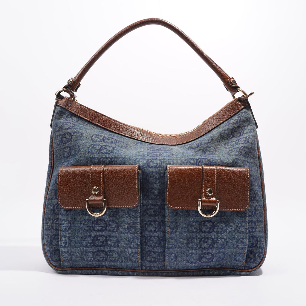 Gucci Womens Hobo Interlocking GG Bag Blue / Brown
