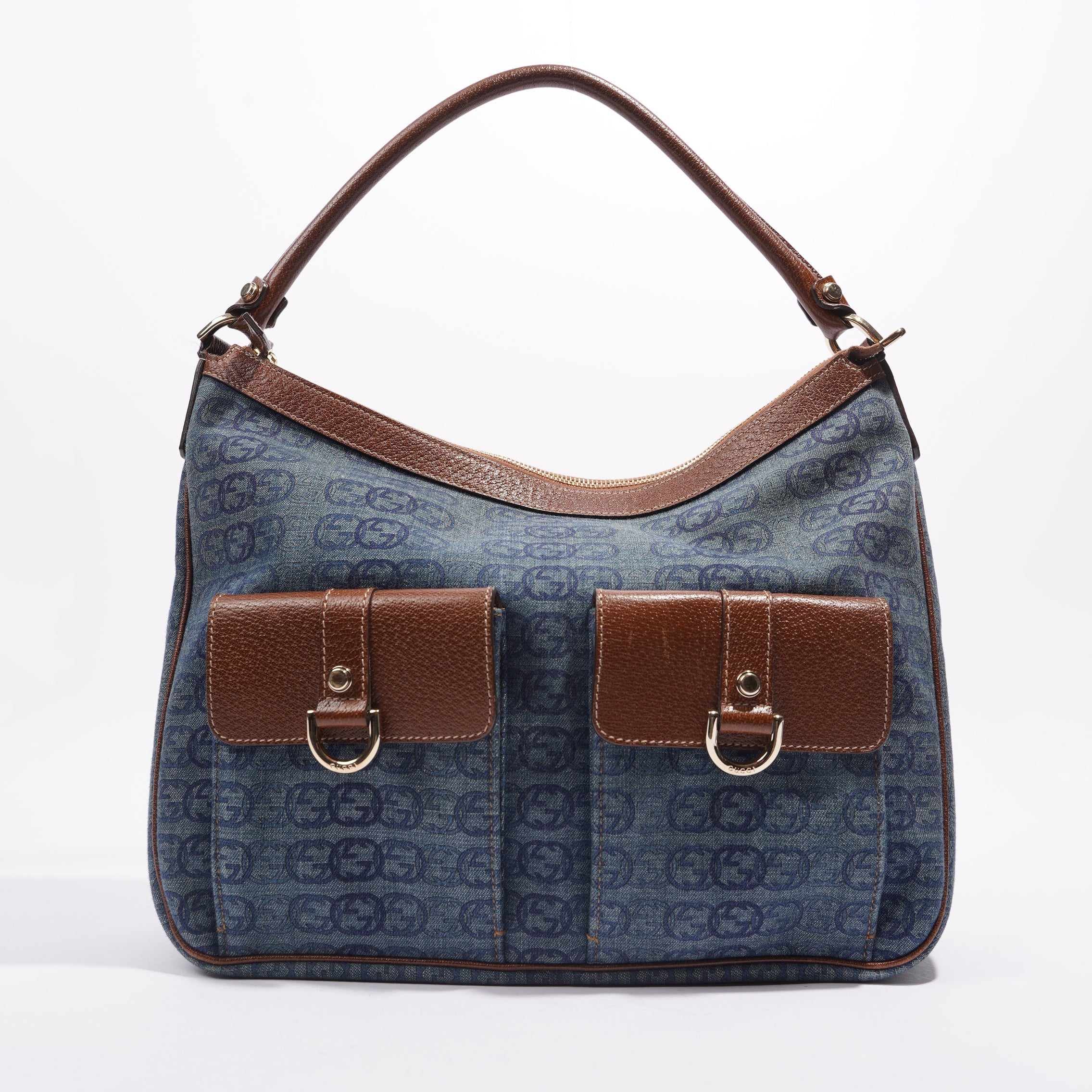 Gucci Womens Hobo Interlocking GG Bag Blue / Brown