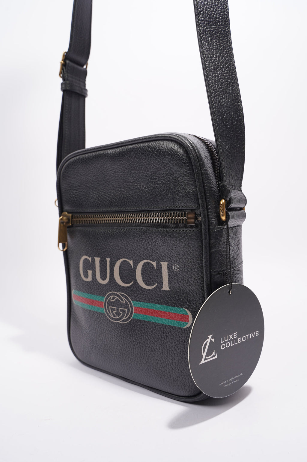 Gucci Mens Print Messenger Black Leather