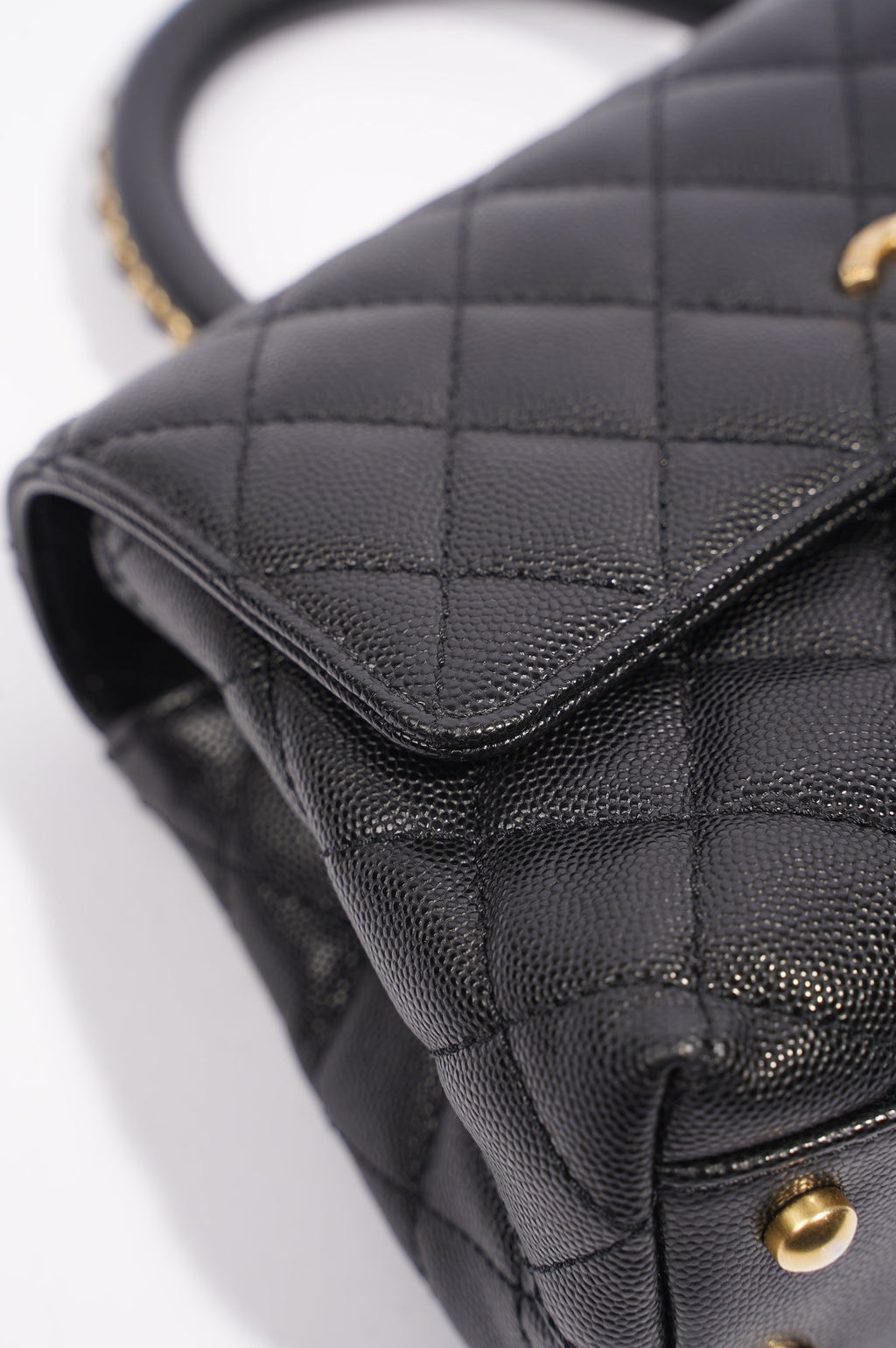 Chanel Womens Coco Top Handle Black Caviar Leather Small