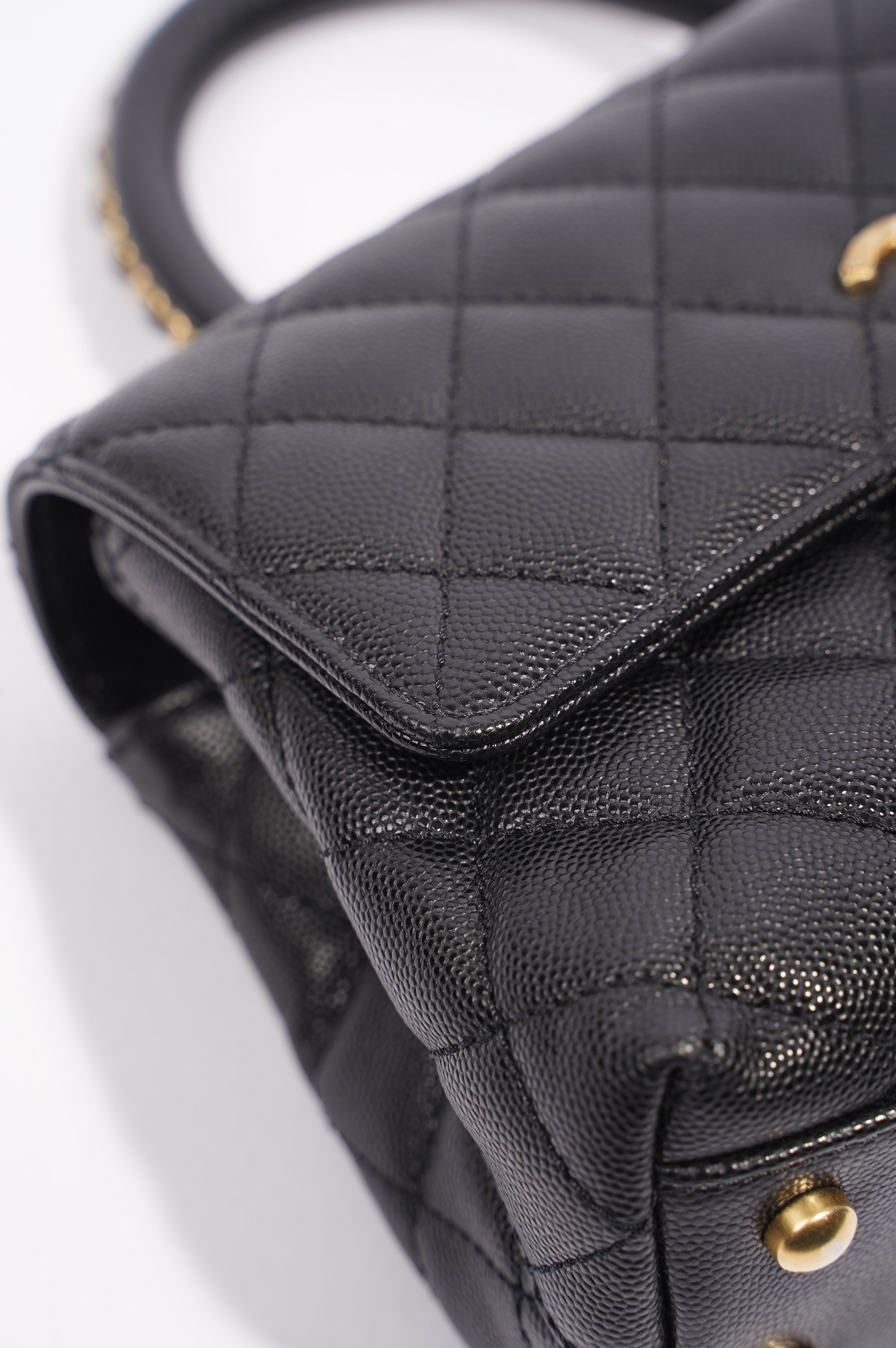 Chanel Womens Coco Top Handle Black Caviar Leather Small