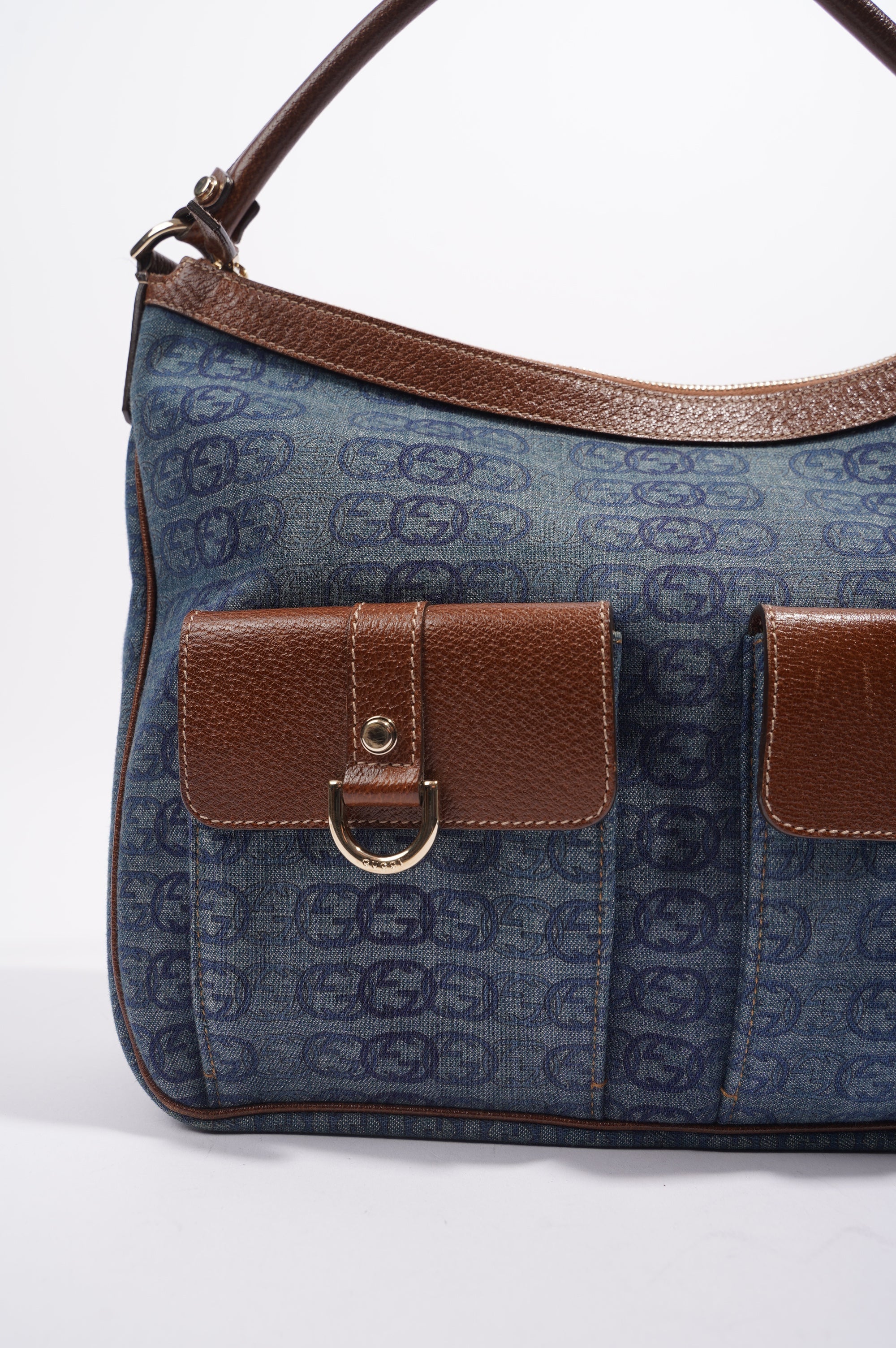 Gucci Womens Hobo Interlocking GG Bag Blue / Brown