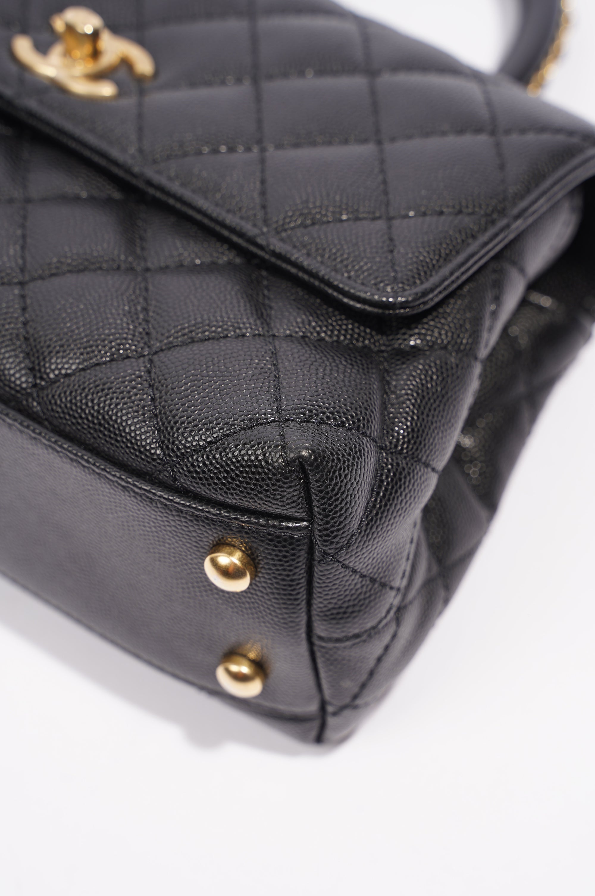 Chanel Womens Coco Top Handle Black Caviar Leather Small