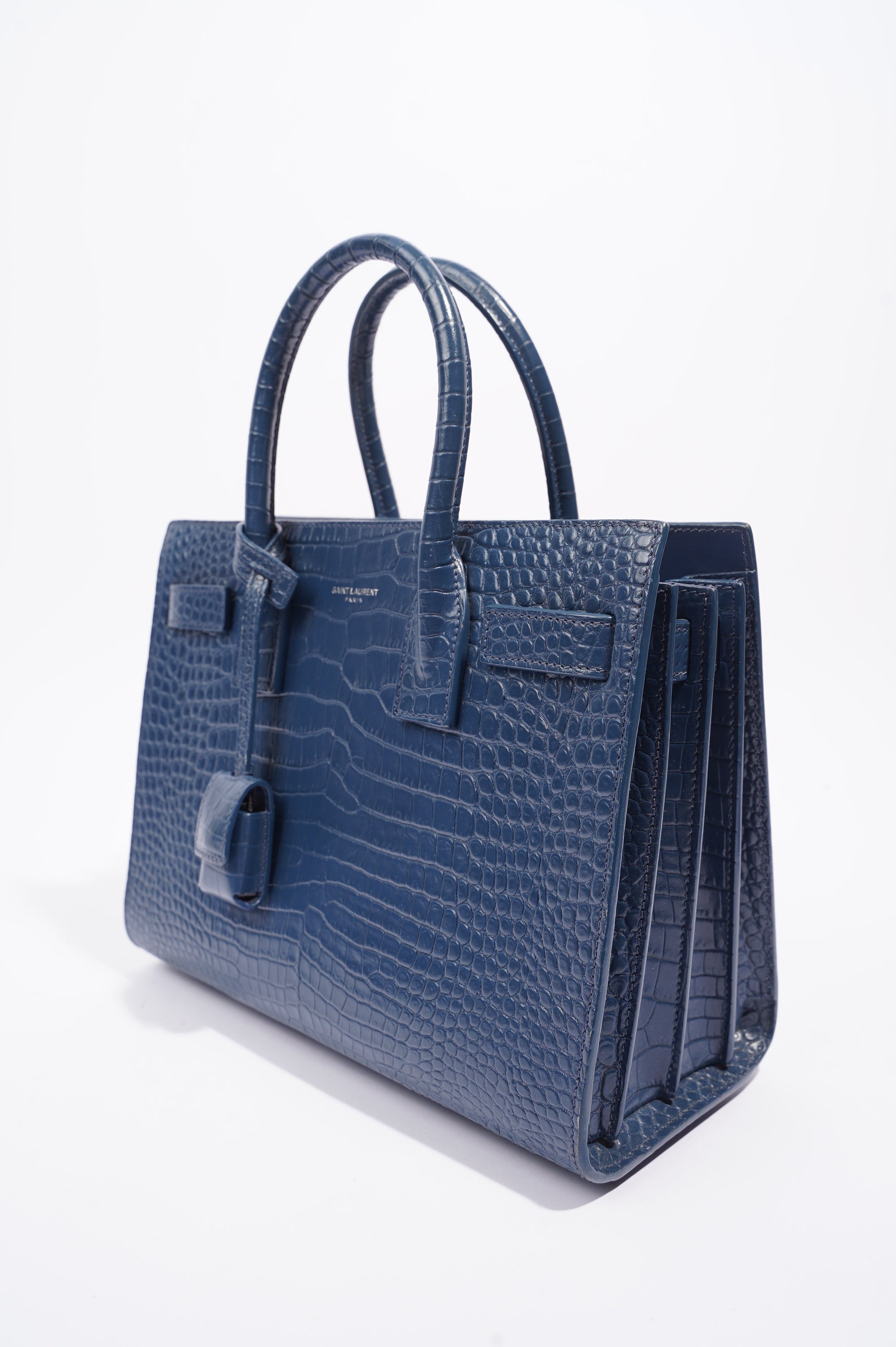 Saint Laurent Womens Sac De Jour Navy Croc Baby