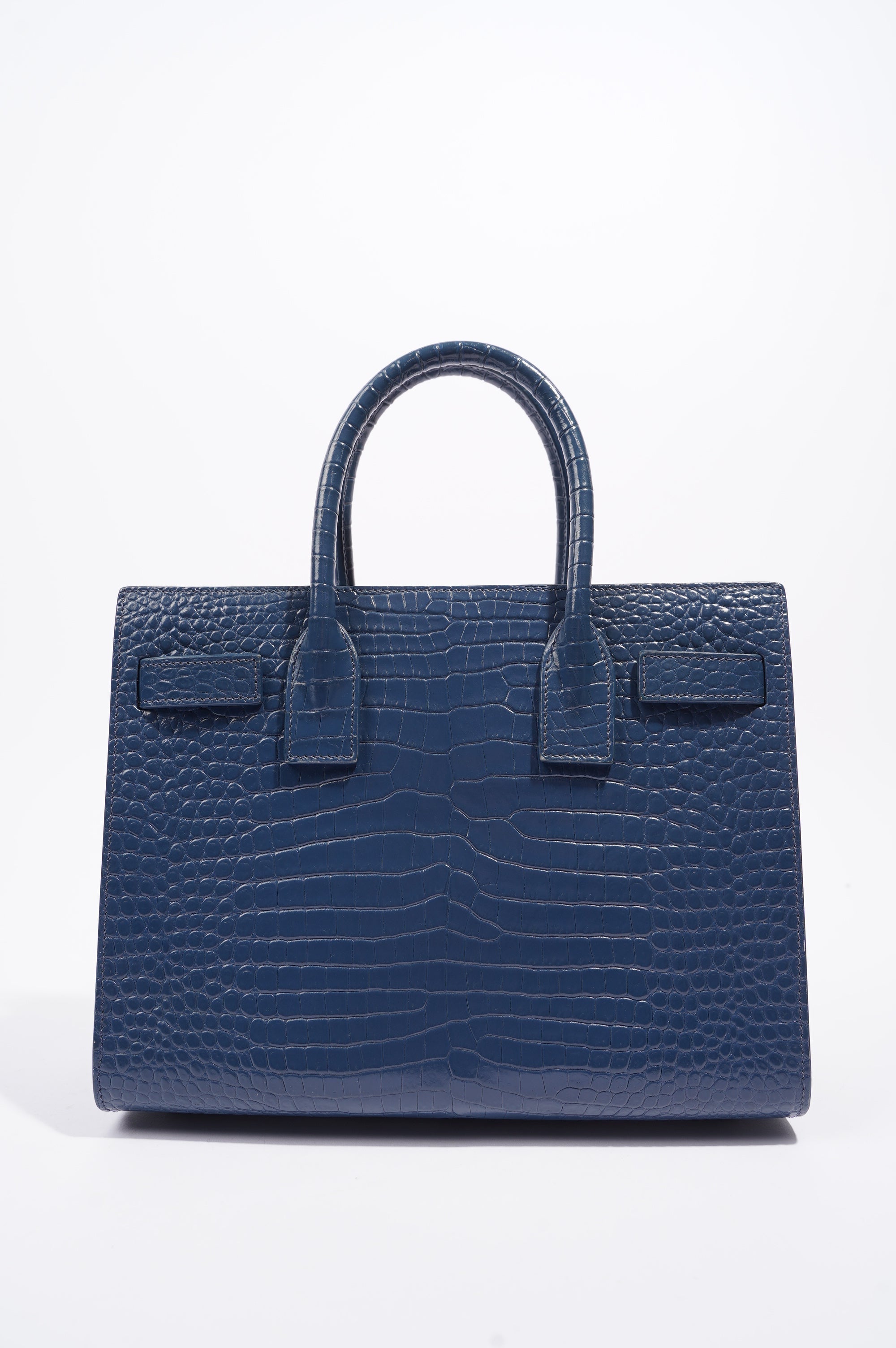 Saint Laurent Womens Sac De Jour Navy Croc Baby