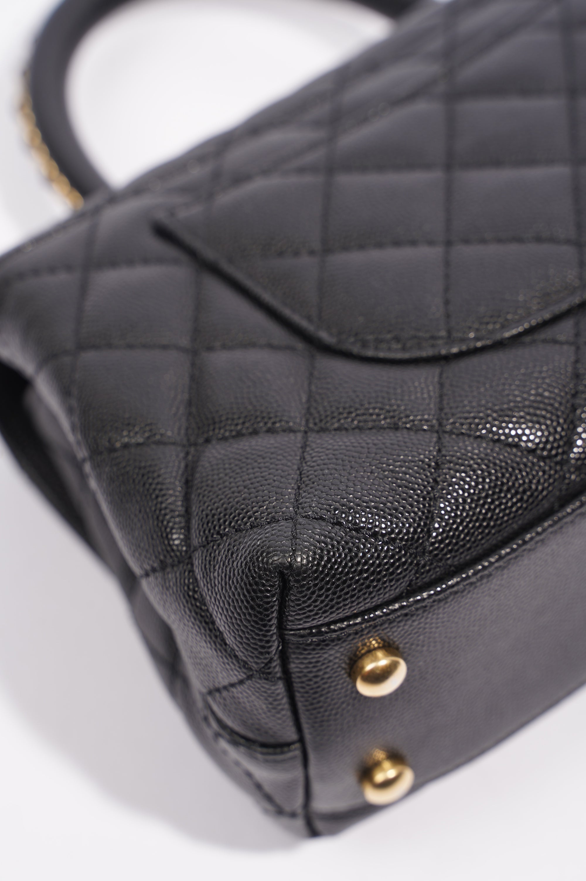 Chanel Womens Coco Top Handle Black Caviar Leather Small