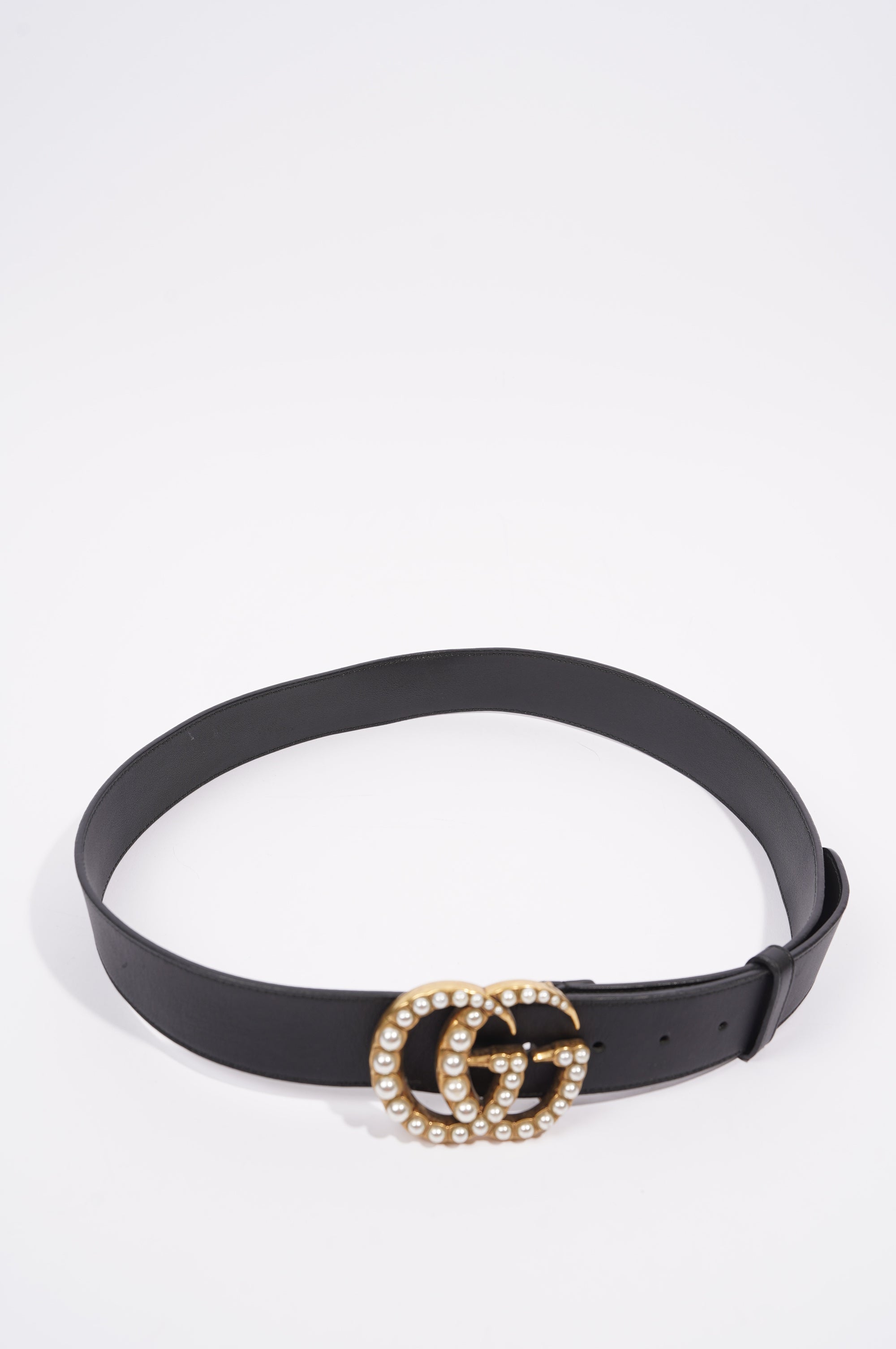 Gucci Womens Marmont Belt With Pearls Black / Gold 95-38