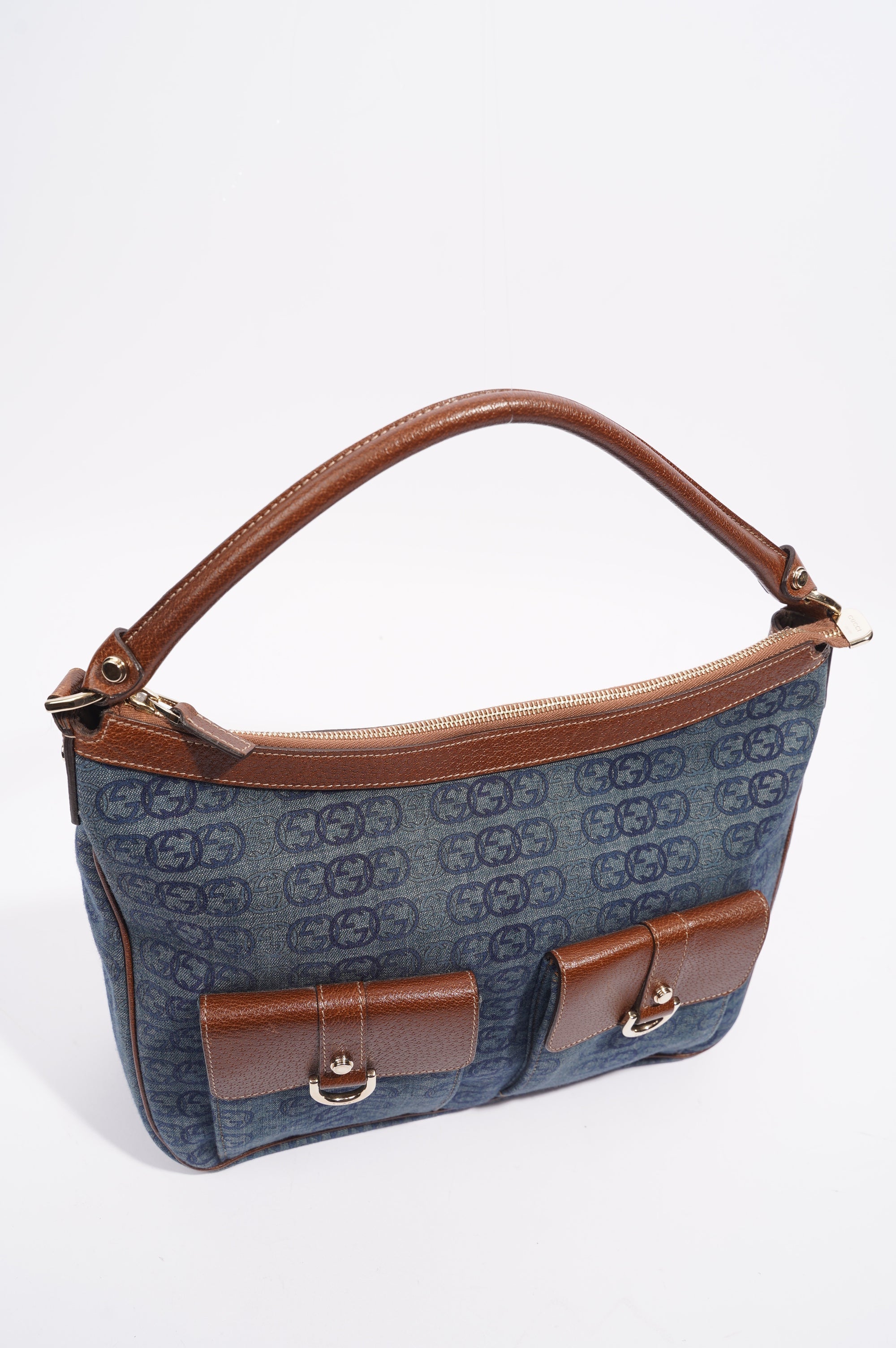 Gucci Womens Hobo Interlocking GG Bag Blue / Brown
