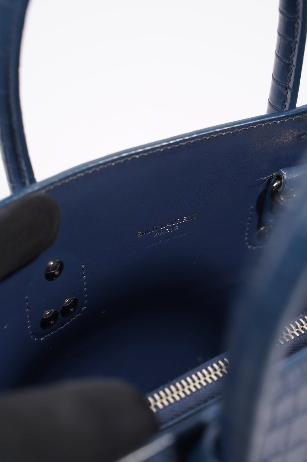 Saint Laurent Womens Sac De Jour Navy Croc Baby