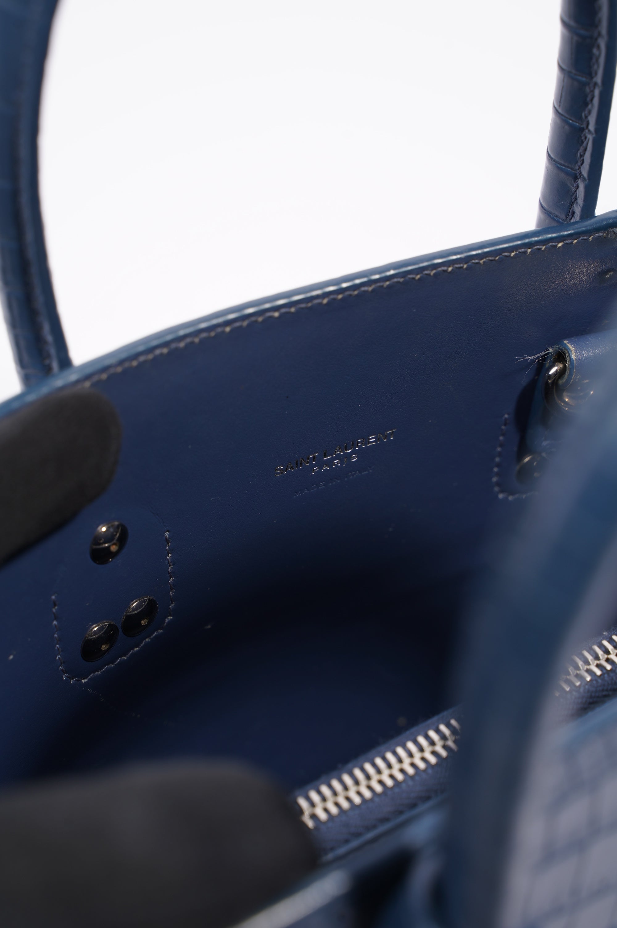 Saint Laurent Womens Sac De Jour Navy Croc Baby