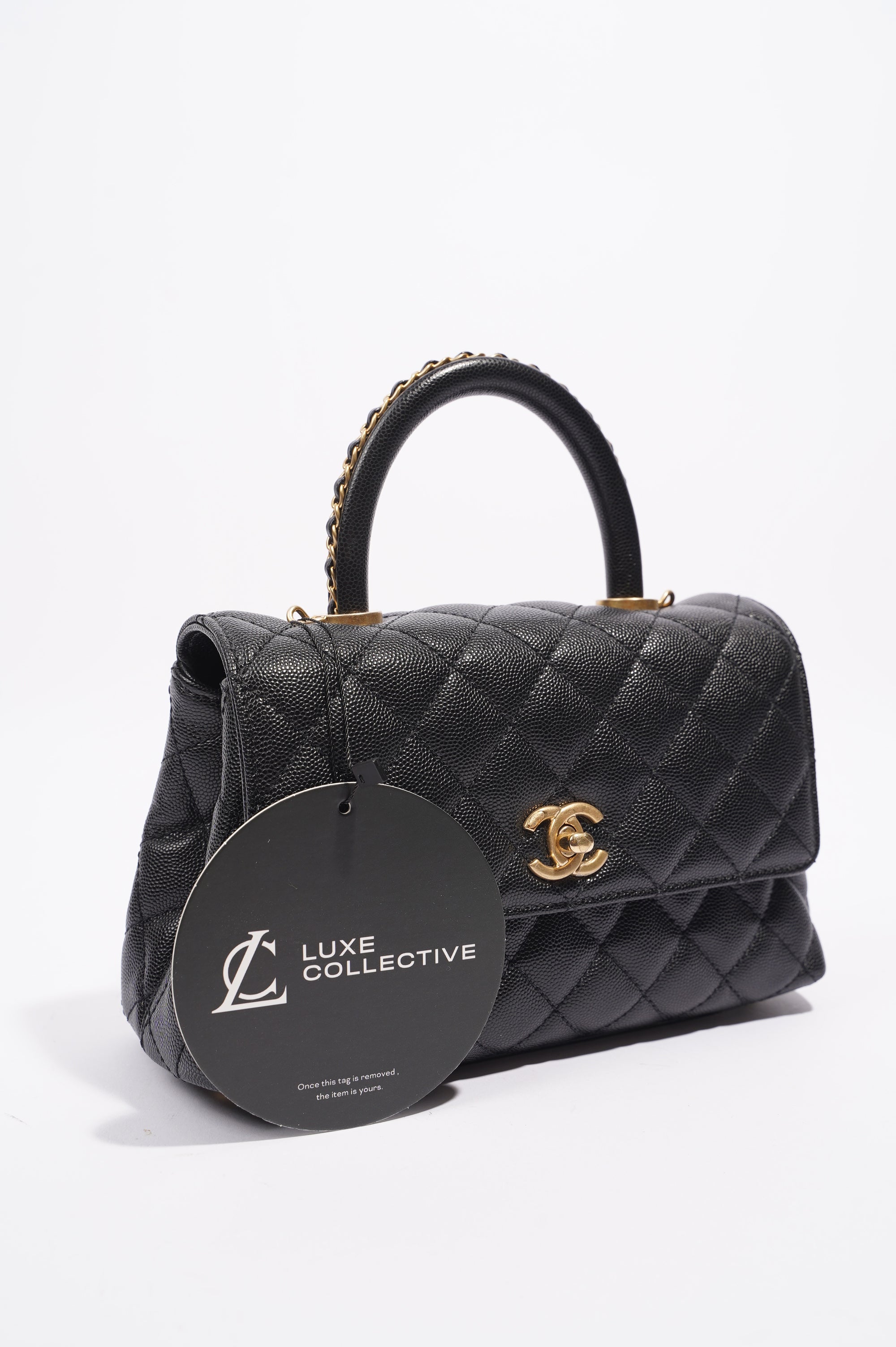 Chanel Womens Coco Top Handle Black Caviar Leather Small