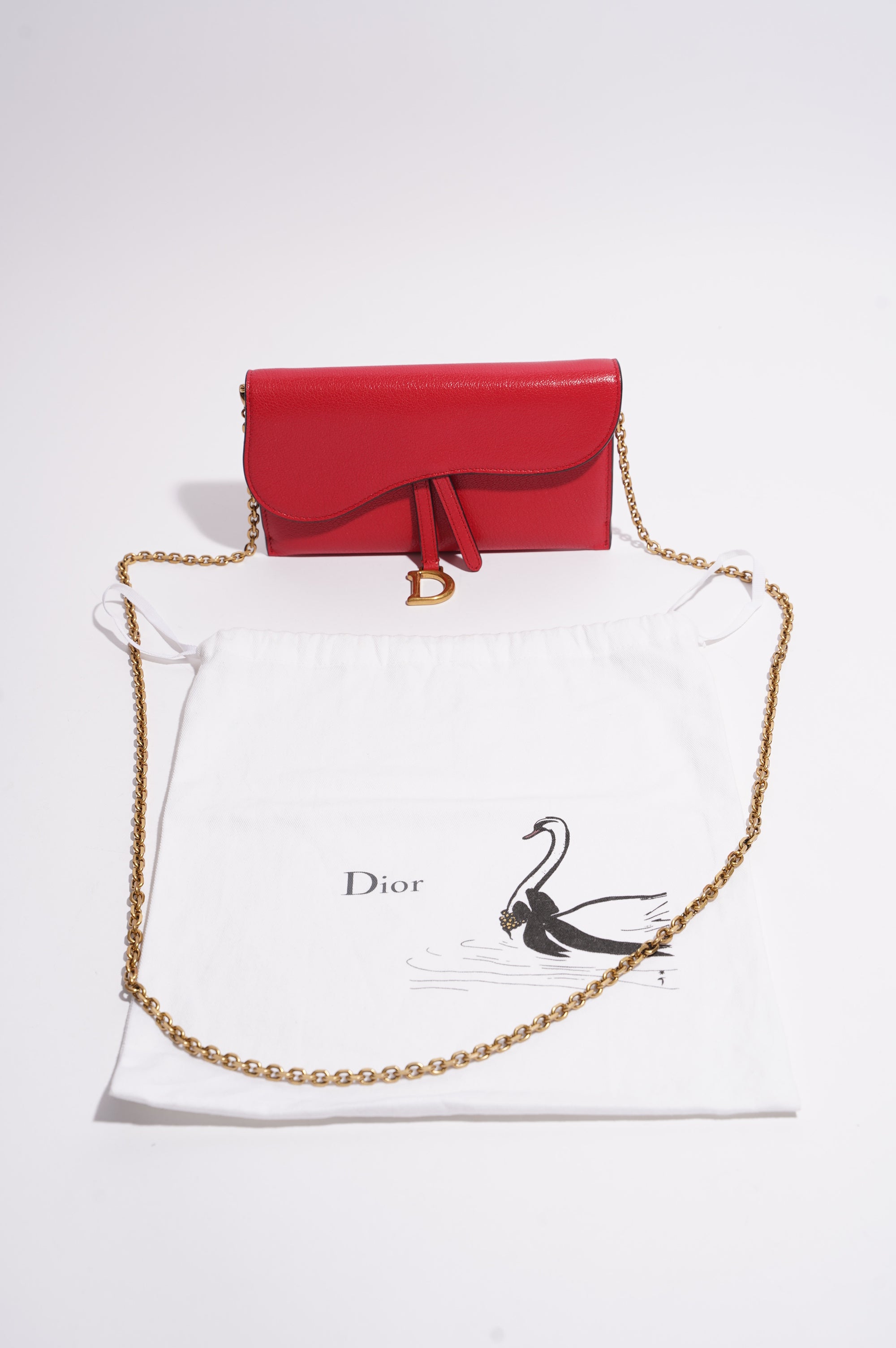 Christian Dior Womens Saddle On Chain Raspberry