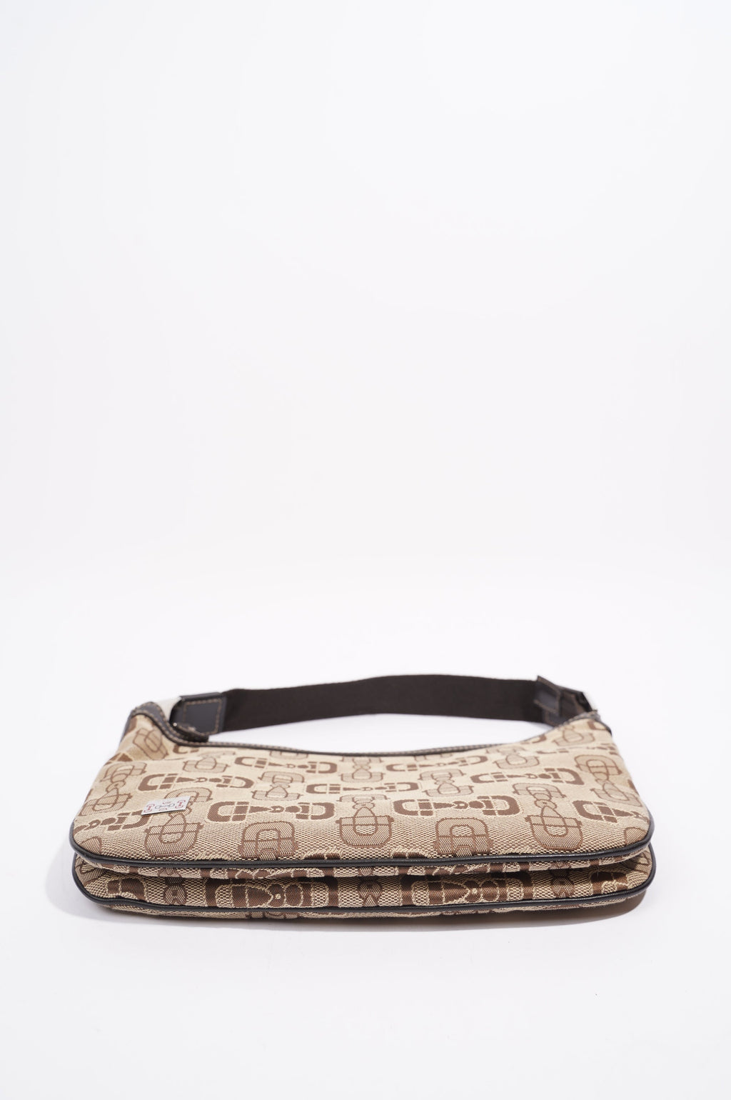 Gucci Womens Horsebit Canvas Shoulder Bag Brown Large