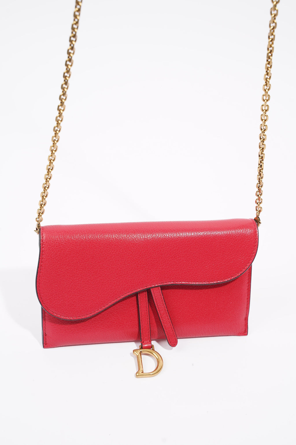 Christian Dior Womens Saddle On Chain Raspberry