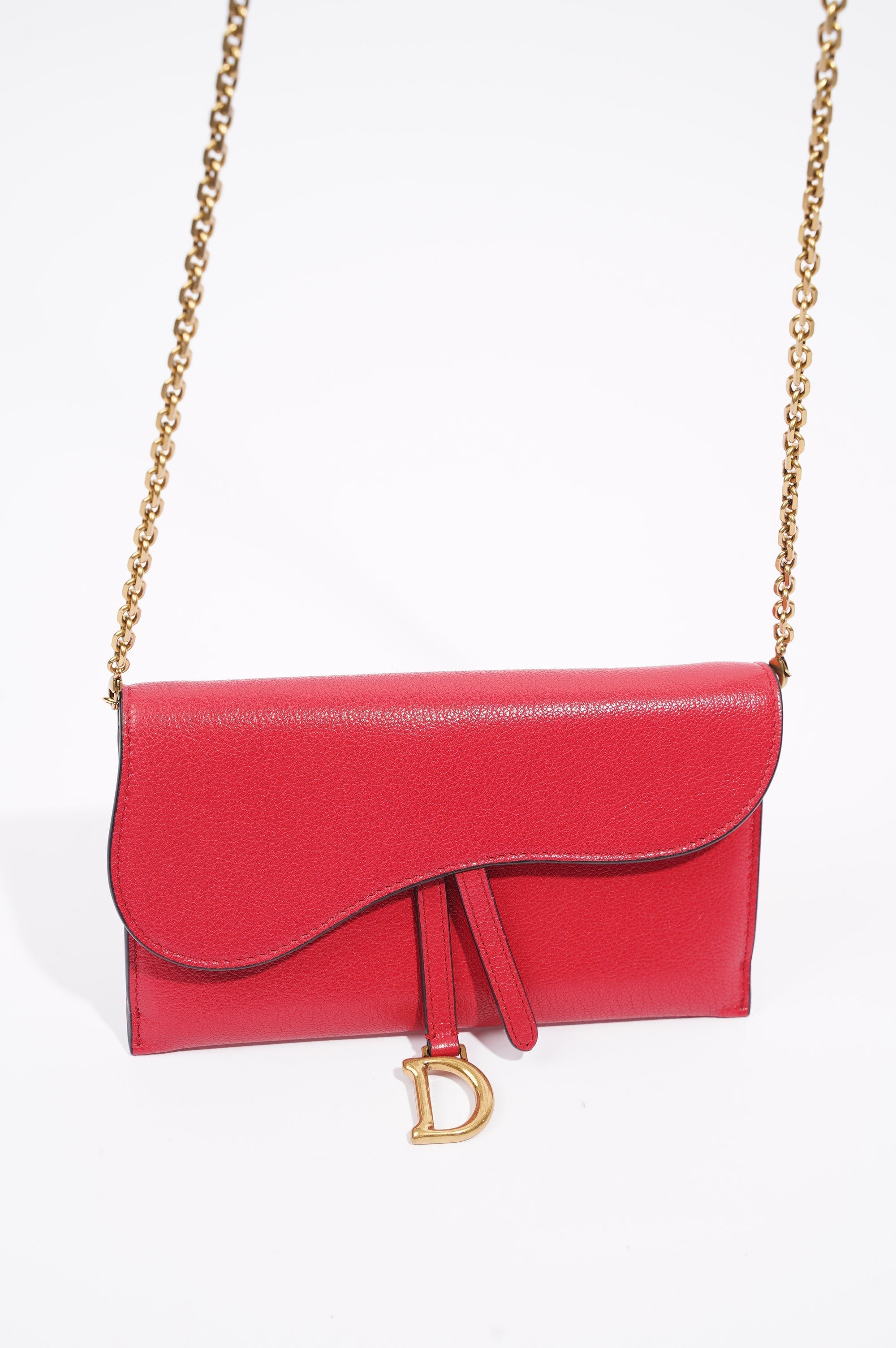 Christian Dior Womens Saddle On Chain Raspberry