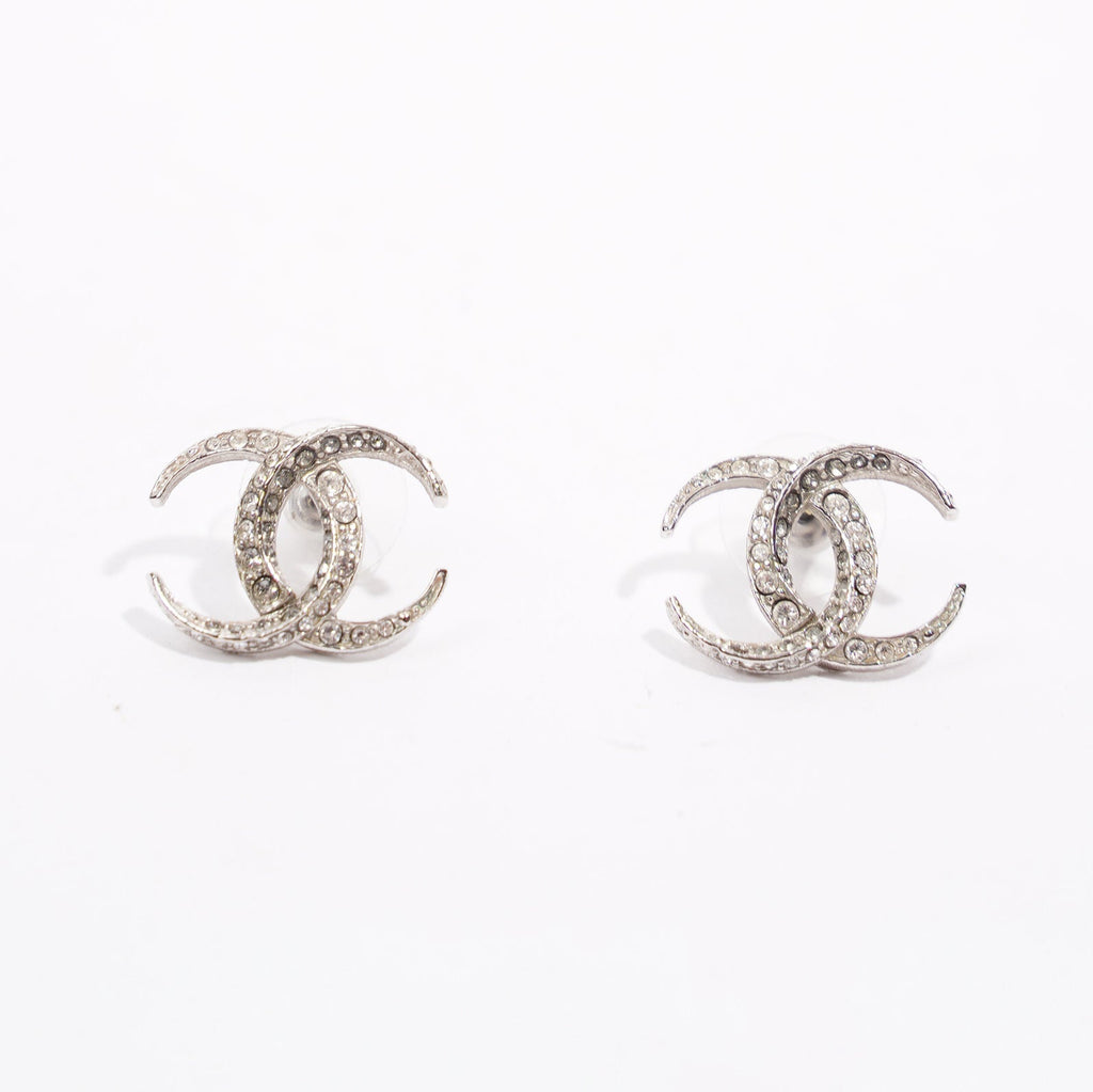 Chanel Womens CC Earrings Silver