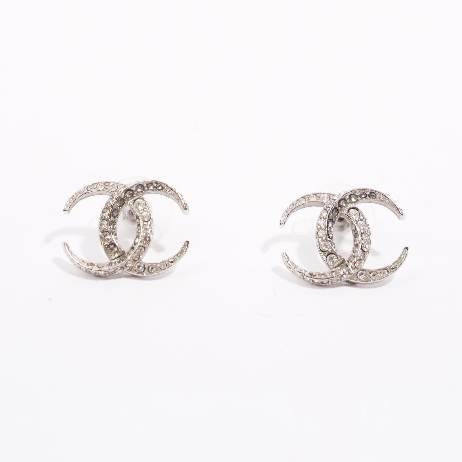 Chanel Womens CC Earrings Silver