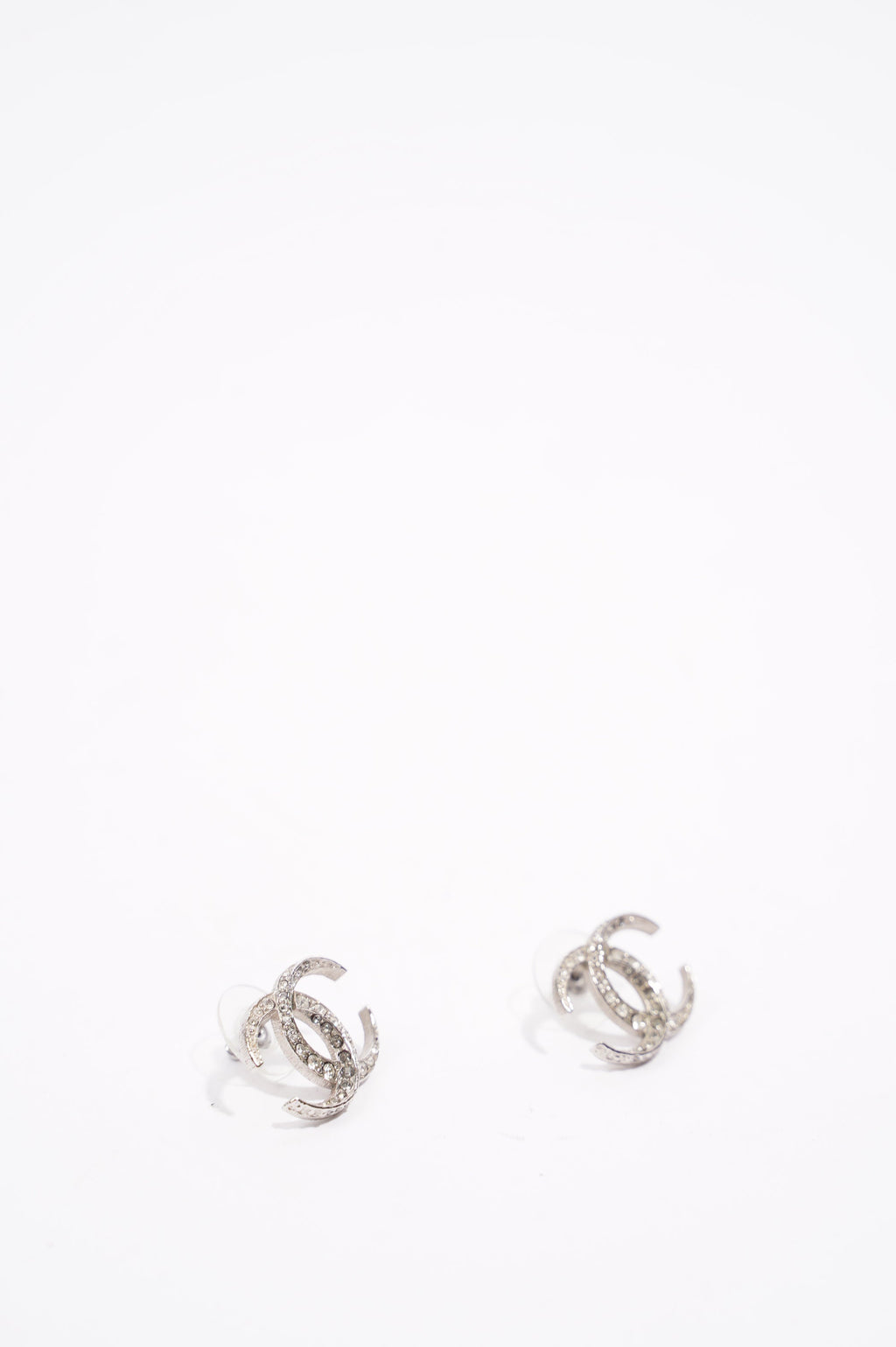 Chanel Womens CC Earrings Silver