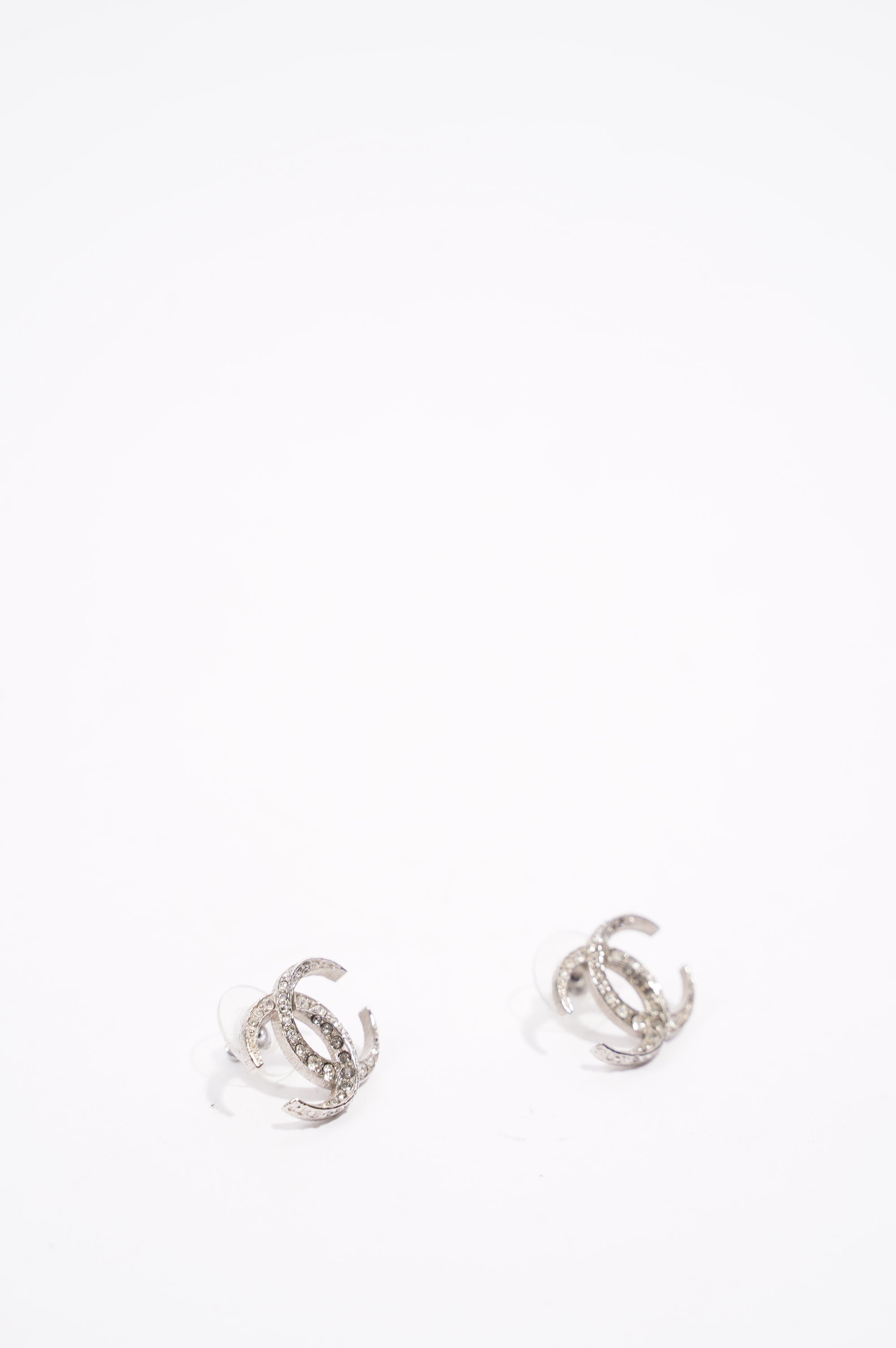 Chanel Womens CC Earrings Silver