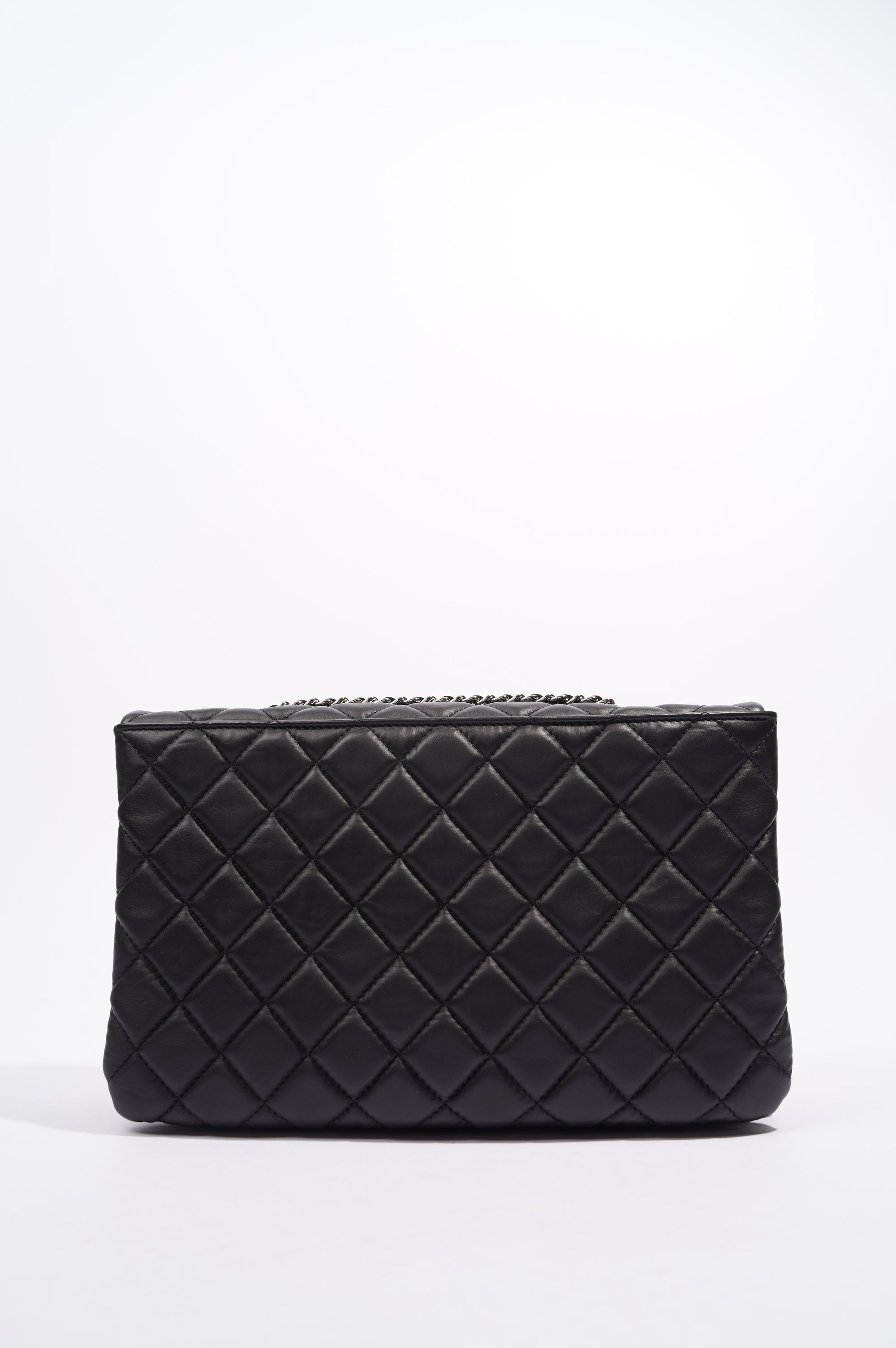Chanel Womens Lambskin Quilted Flap Bag Black / Silver