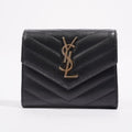 Saint Laurent Womens Compact Tri Fold Cassandre Wallet Black Leather