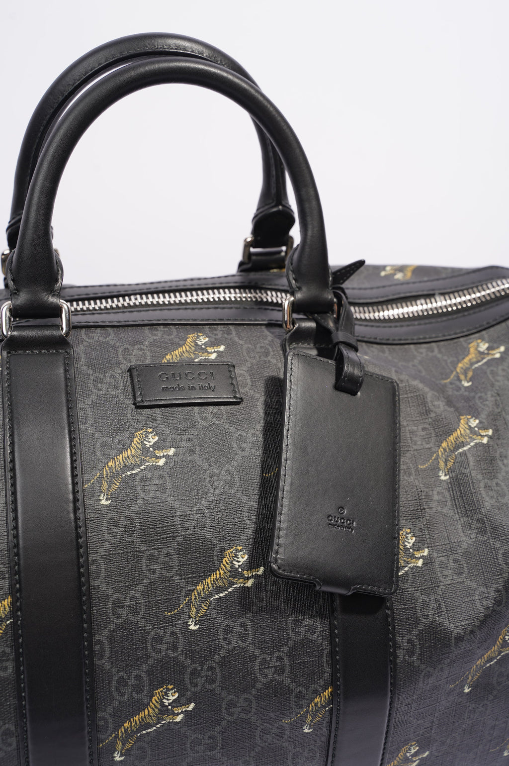 Gucci Mens Supreme Tigers Duffle Grey Canvas
