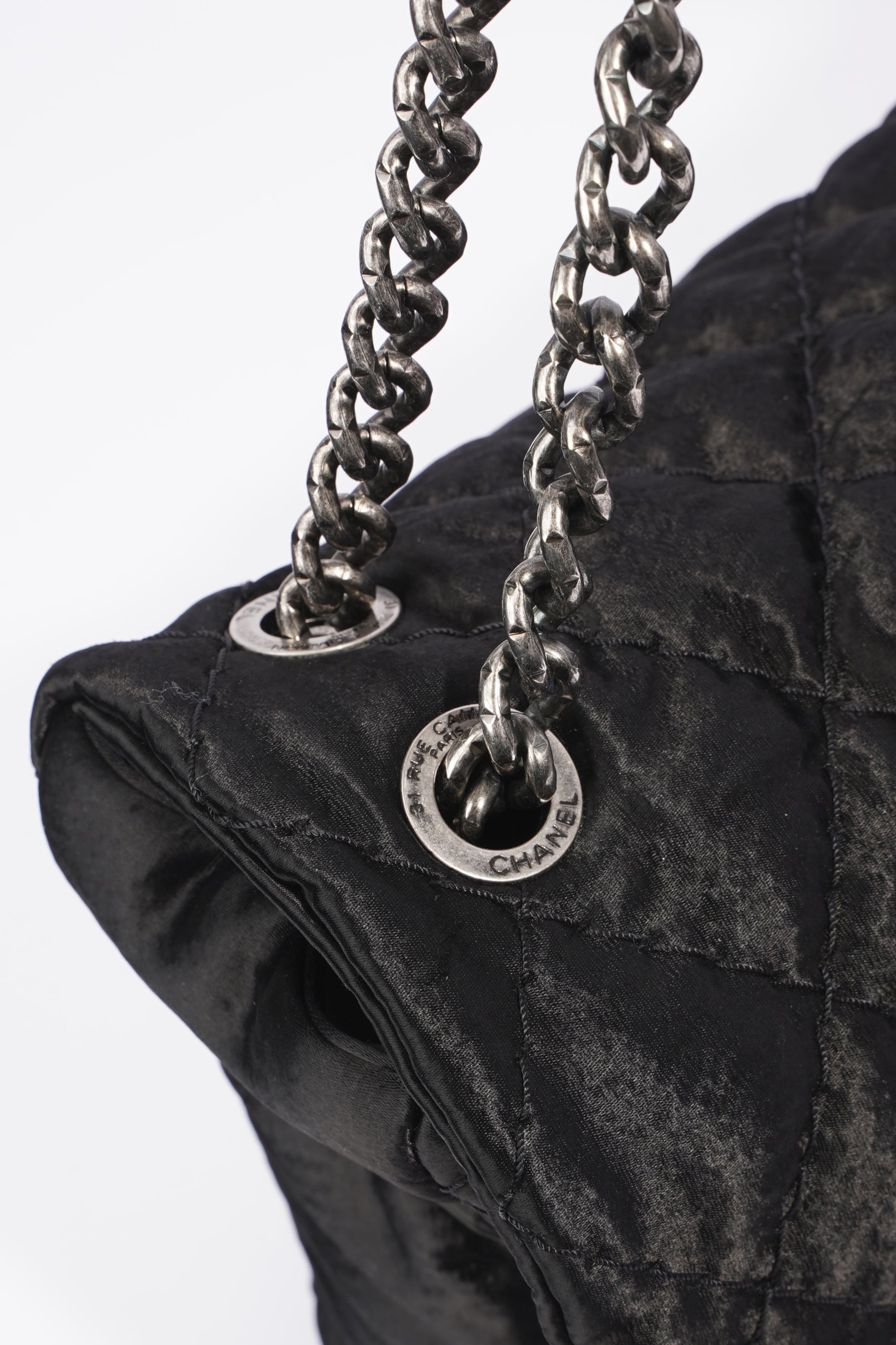 Chanel Satin Single Flap Bag Black Small XXL