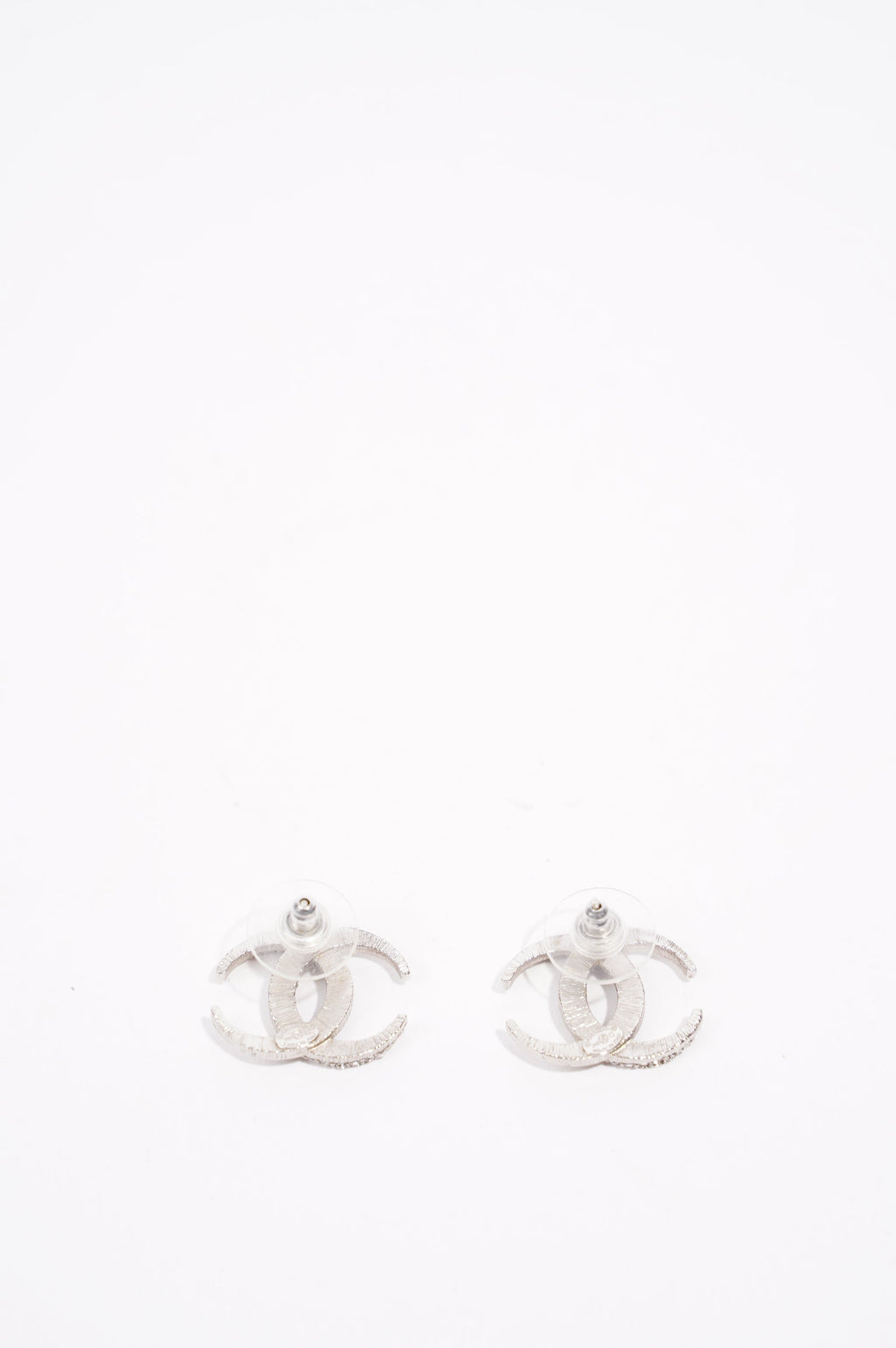 Chanel Womens CC Earrings Silver